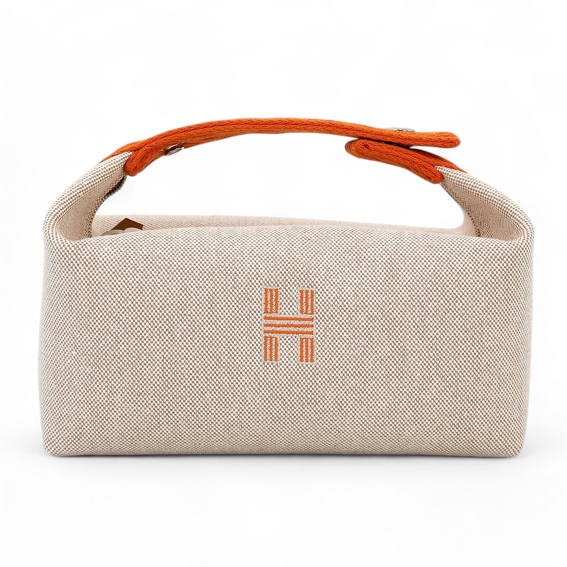 Unused ( Rank NS ) HERMÈS Bride-a-Brac Case PM Orange (93) Beige Canvas Palladium hardware - 1