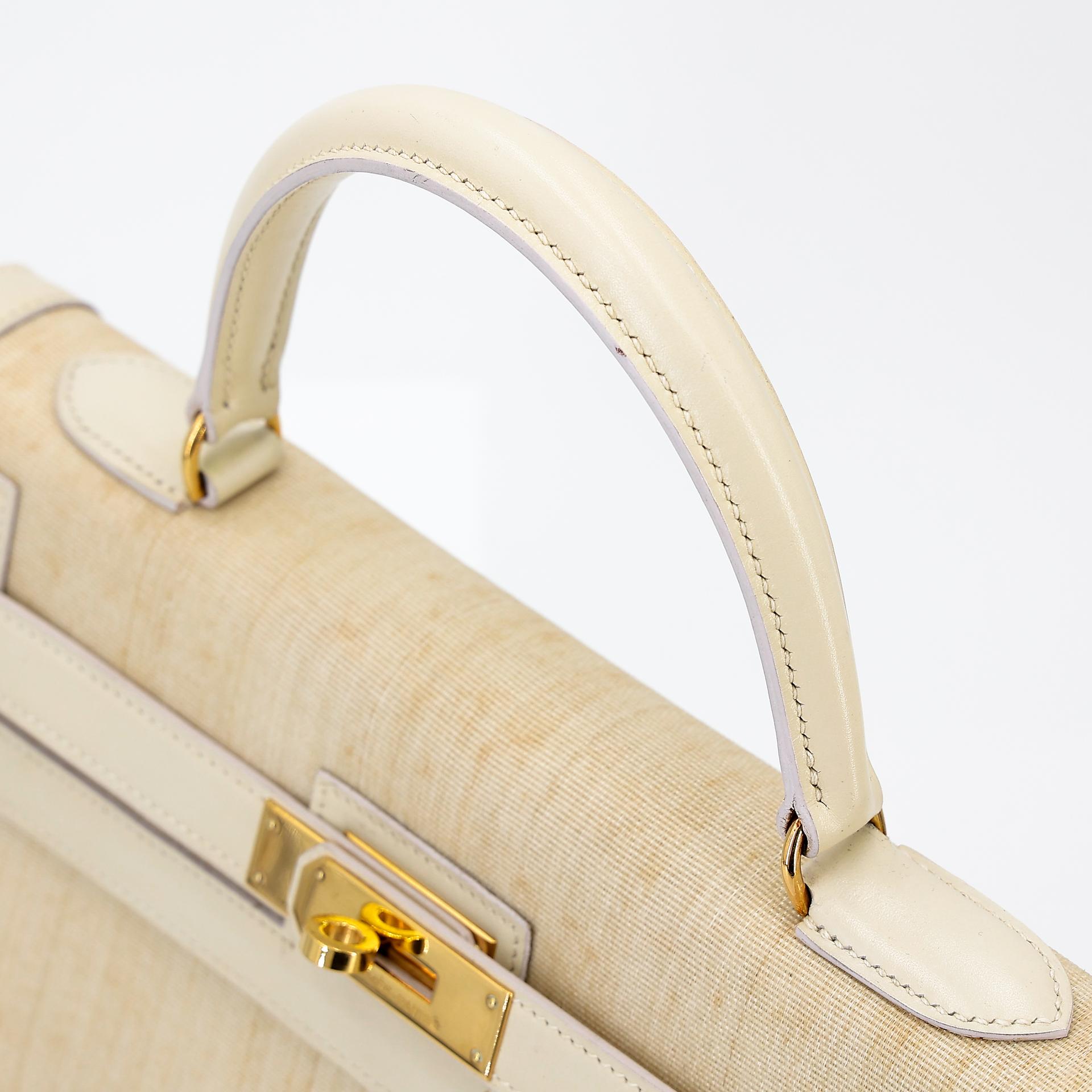 Good ( Rank AB) HERMÈS Kelly 32 Sellier Crinoline Beige Crinoline Box-calf Gold hardware Circle S (1989) - 3