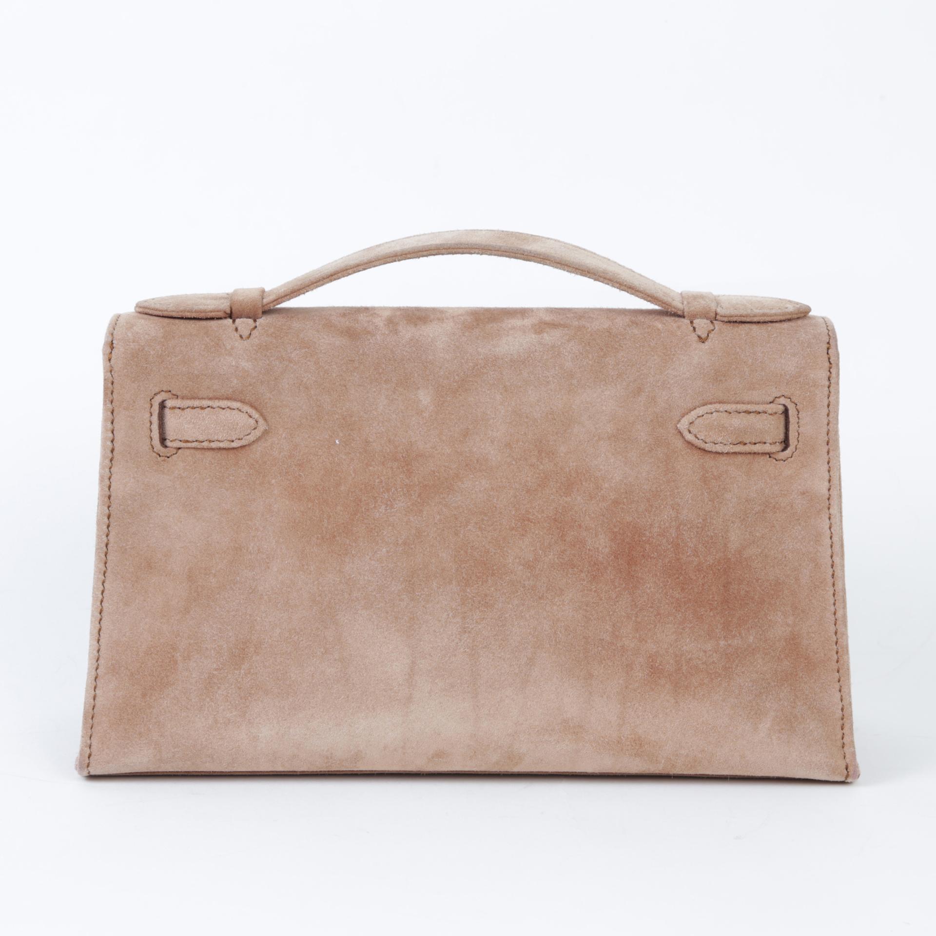 中古AB HERMÈS 爱马仕 Kelly Pochette 棕色 Doblis Suede 麂皮 金扣 □I刻 2005年 - 2