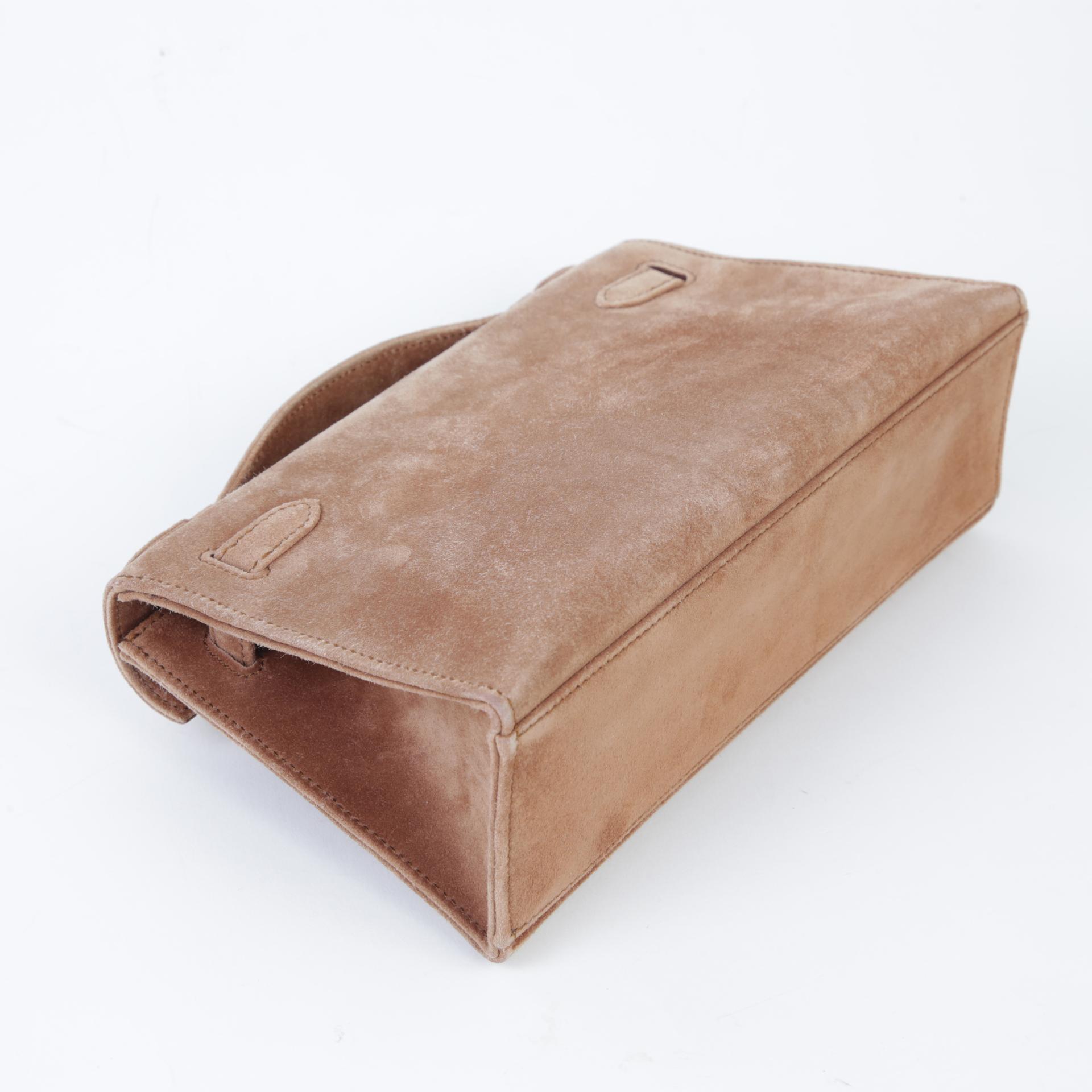 中古AB HERMÈS 爱马仕 Kelly Pochette 棕色 Doblis Suede 麂皮 金扣 □I刻 2005年 - 6