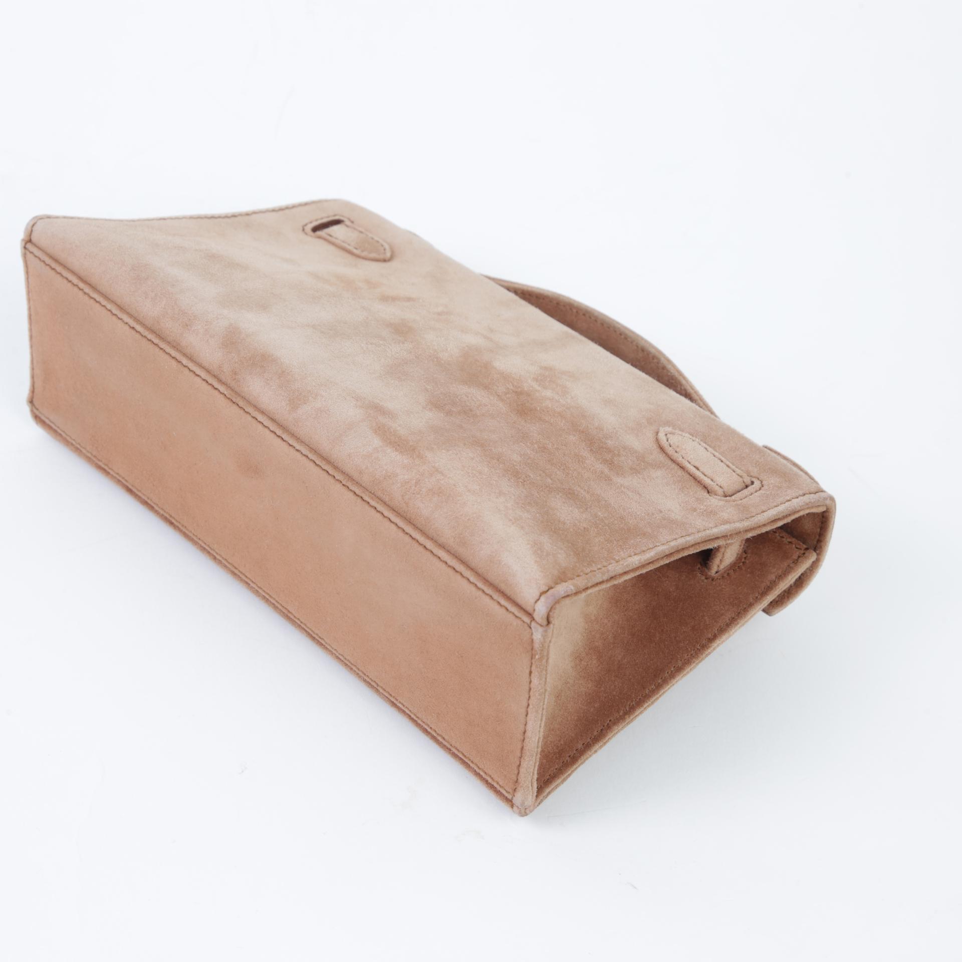 中古AB HERMÈS 爱马仕 Kelly Pochette 棕色 Doblis Suede 麂皮 金扣 □I刻 2005年 - 7