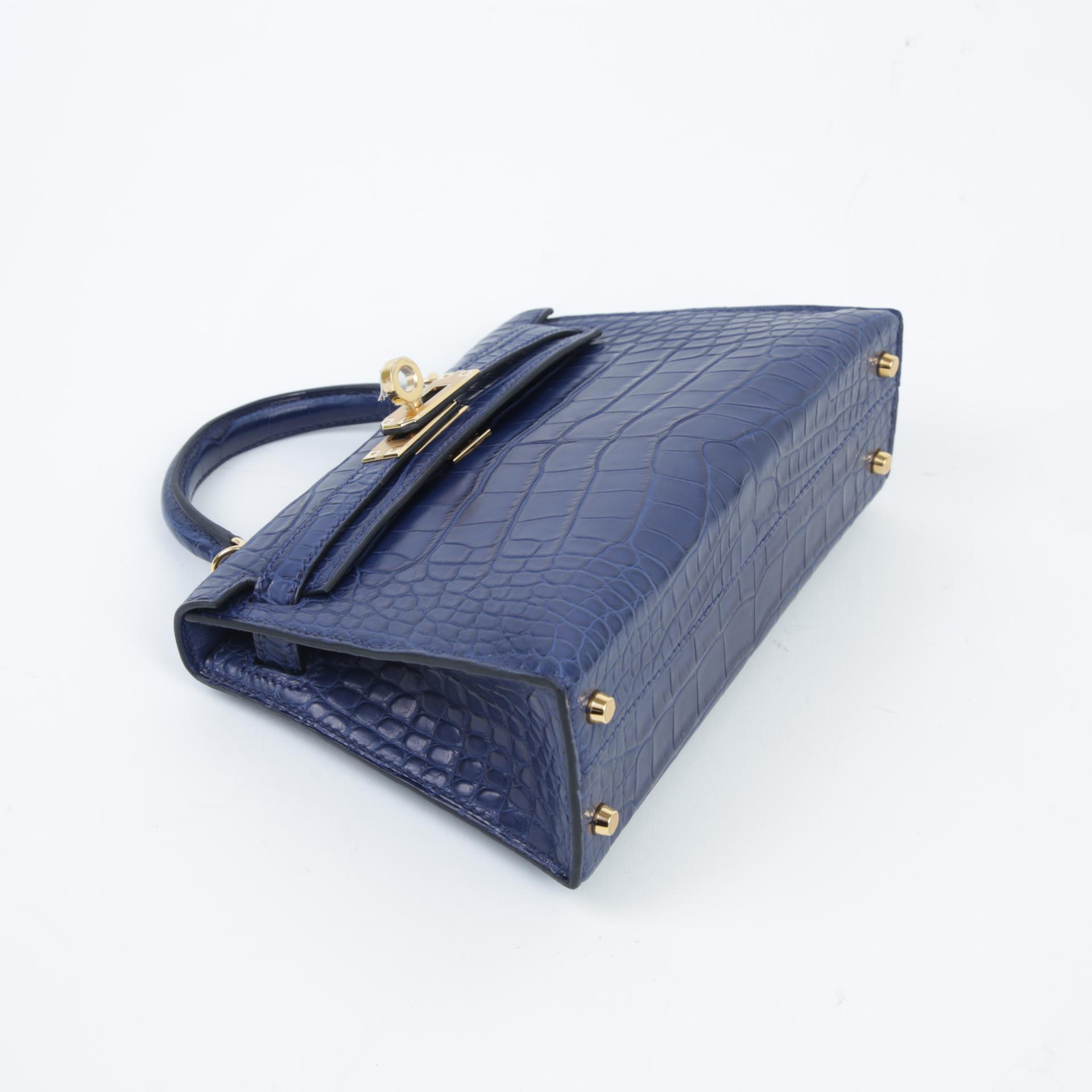 ランク N 新品 HERMÈS エルメス ミニケリー2 ブルーサフィール (73) クロコダイル アリゲーター マット ゴールド金具 W刻印 - 4