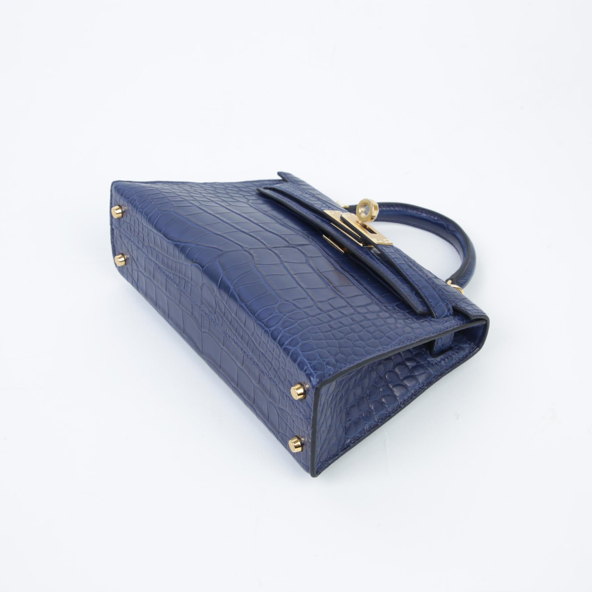 ランク N 新品 HERMÈS エルメス ミニケリー2 ブルーサフィール (73) クロコダイル アリゲーター マット ゴールド金具 W刻印 - 5