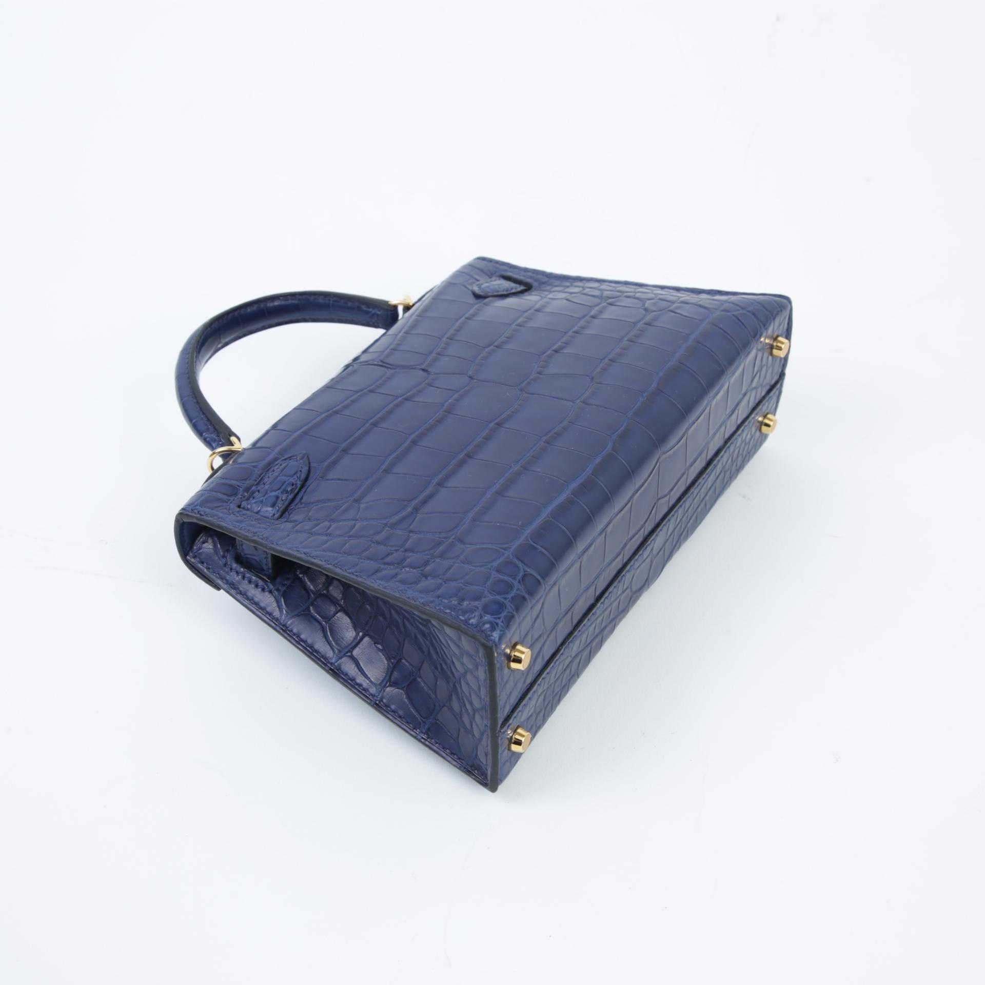 ランク N 新品 HERMÈS エルメス ミニケリー2 ブルーサフィール (73) クロコダイル アリゲーター マット ゴールド金具 W刻印 - 6