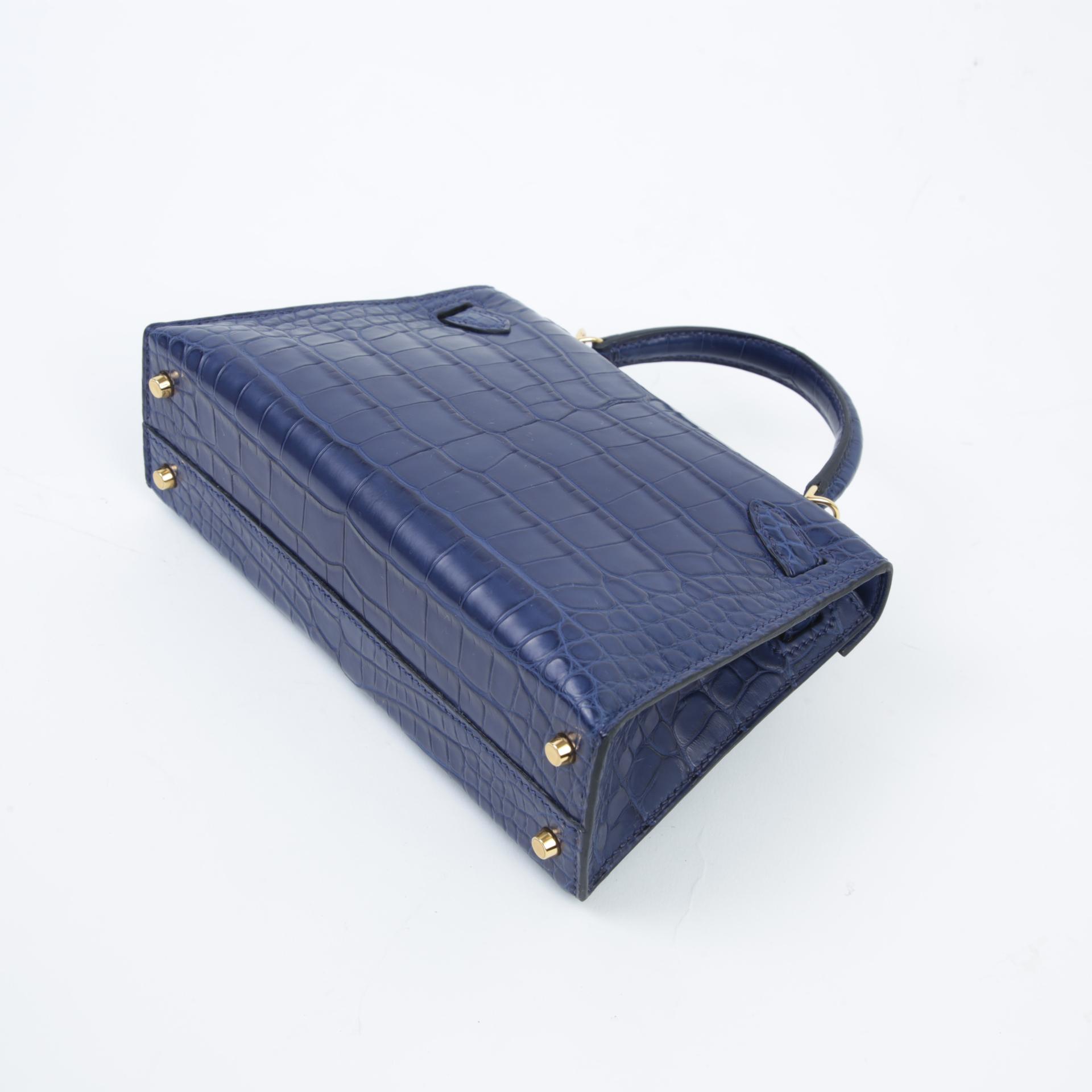 ランク N 新品 HERMÈS エルメス ミニケリー2 ブルーサフィール (73) クロコダイル アリゲーター マット ゴールド金具 W刻印 - 7