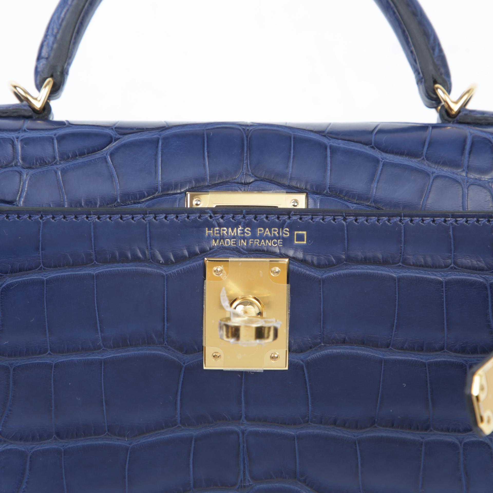 ランク N 新品 HERMÈS エルメス ミニケリー2 ブルーサフィール (73) クロコダイル アリゲーター マット ゴールド金具 W刻印 - 9