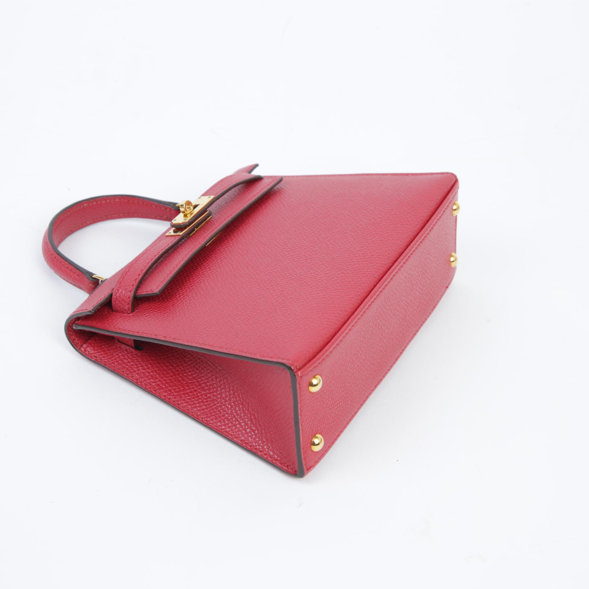 Very Good ( Rank A)  HERMÈS  Mini Mini Kelly Rouge Vif (53) Courchevel Gold hardware Square H (2004) - 4