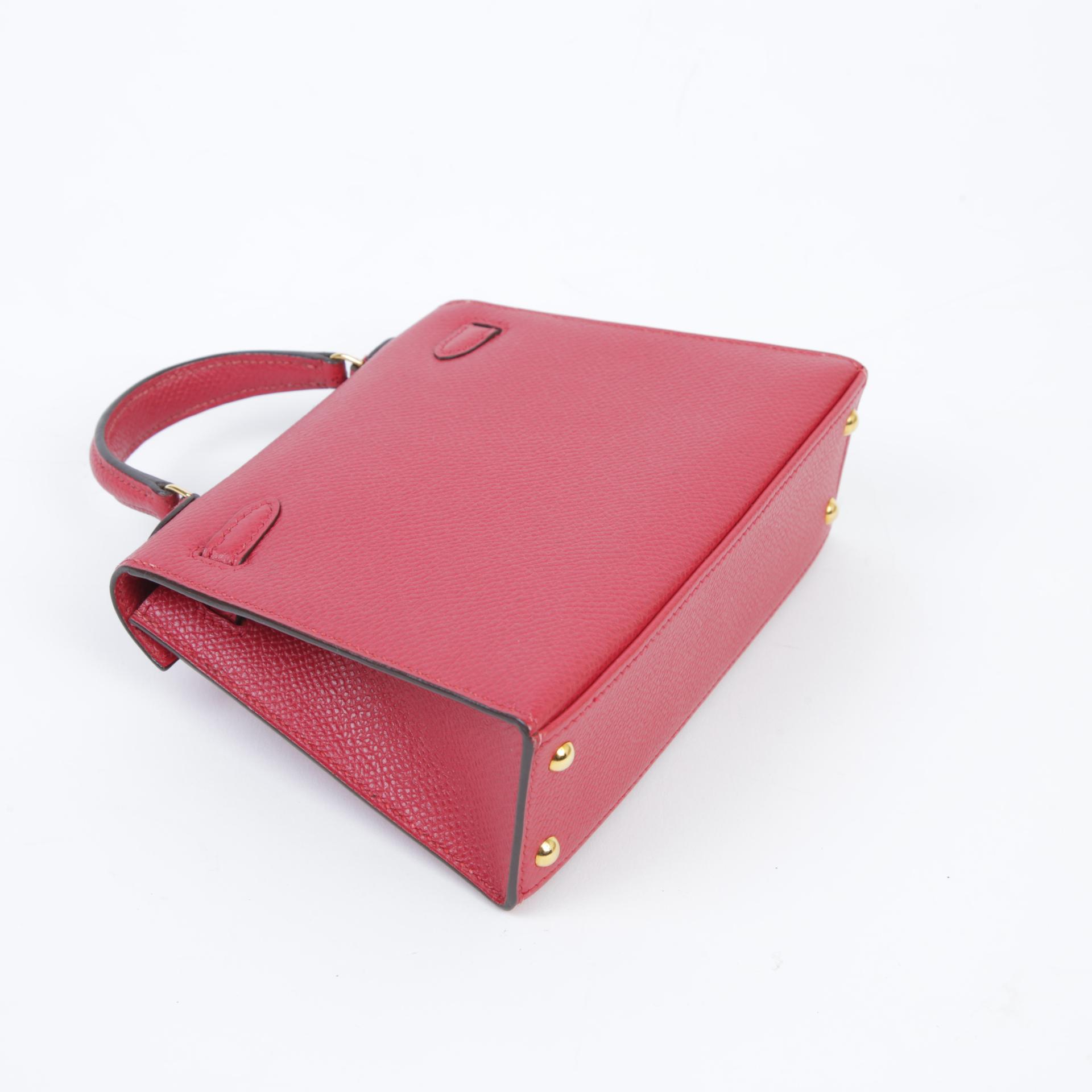 Very Good ( Rank A)  HERMÈS  Mini Mini Kelly Rouge Vif (53) Courchevel Gold hardware Square H (2004) - 6