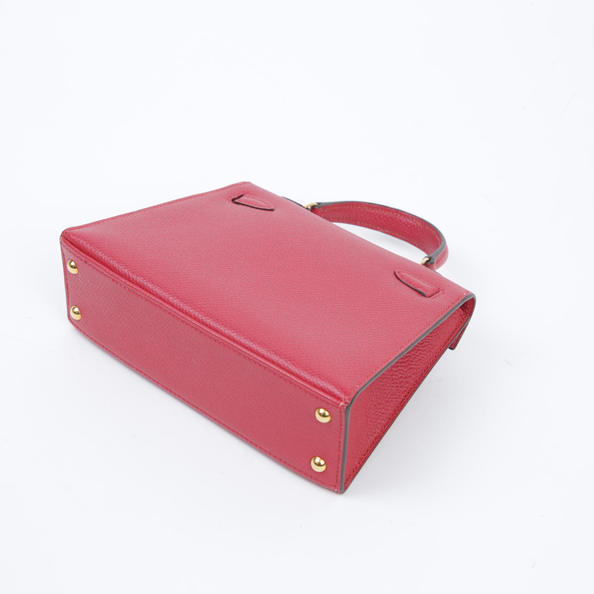 Very Good ( Rank A)  HERMÈS  Mini Mini Kelly Rouge Vif (53) Courchevel Gold hardware Square H (2004) - 7