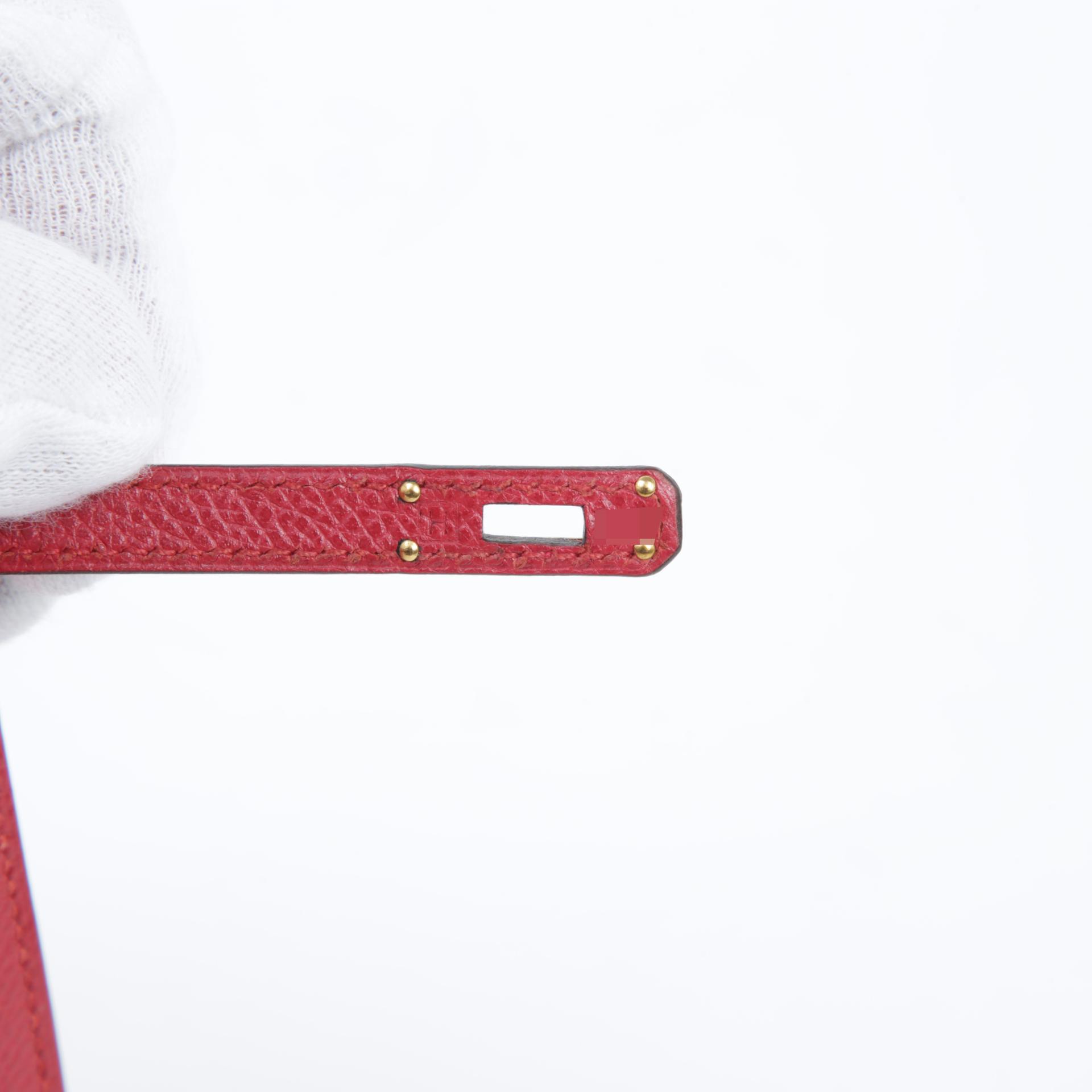 Very Good ( Rank A)  HERMÈS  Mini Mini Kelly Rouge Vif (53) Courchevel Gold hardware Square H (2004) - 8