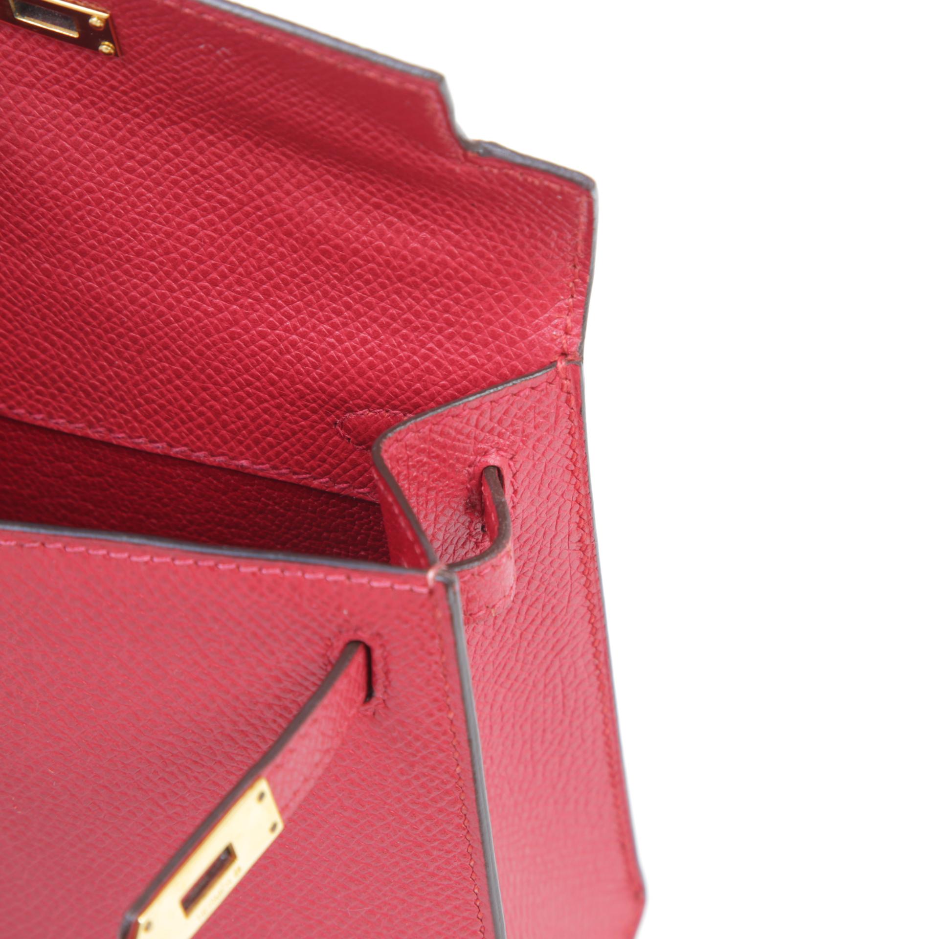 Very Good ( Rank A)  HERMÈS  Mini Mini Kelly Rouge Vif (53) Courchevel Gold hardware Square H (2004) - 12
