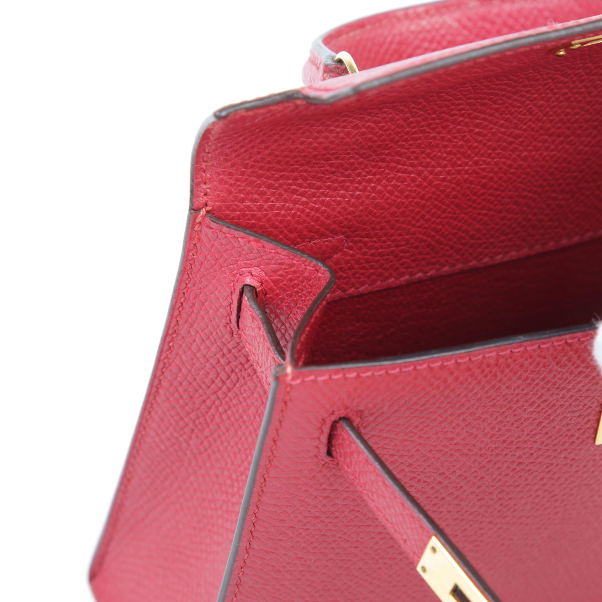 Very Good ( Rank A)  HERMÈS  Mini Mini Kelly Rouge Vif (53) Courchevel Gold hardware Square H (2004) - 13