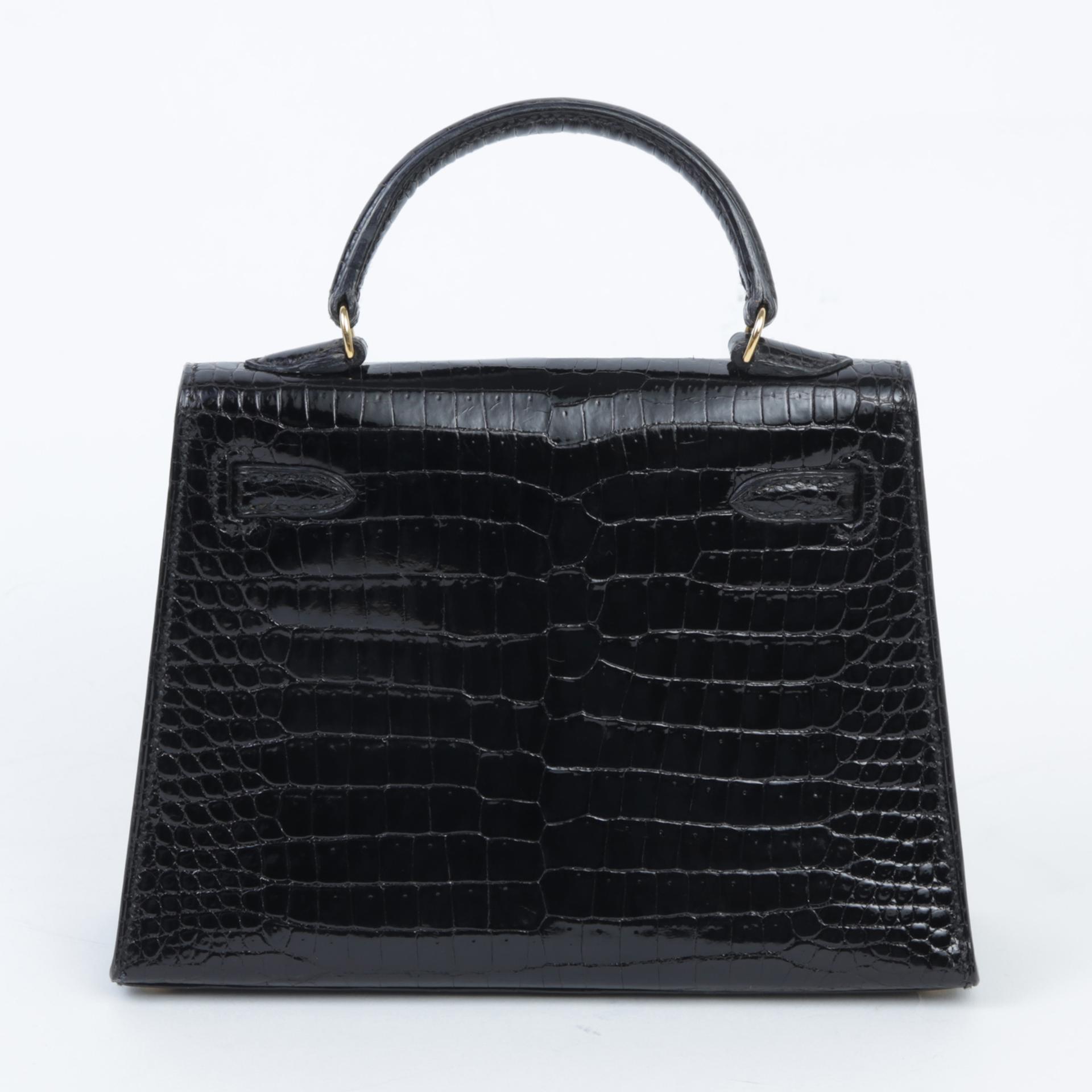Good ( Rank AB) HERMÈS Mini Mini Kelly Black (89) Shiny Porosus Crocodile Gold hardware Circle V (1992) - 2