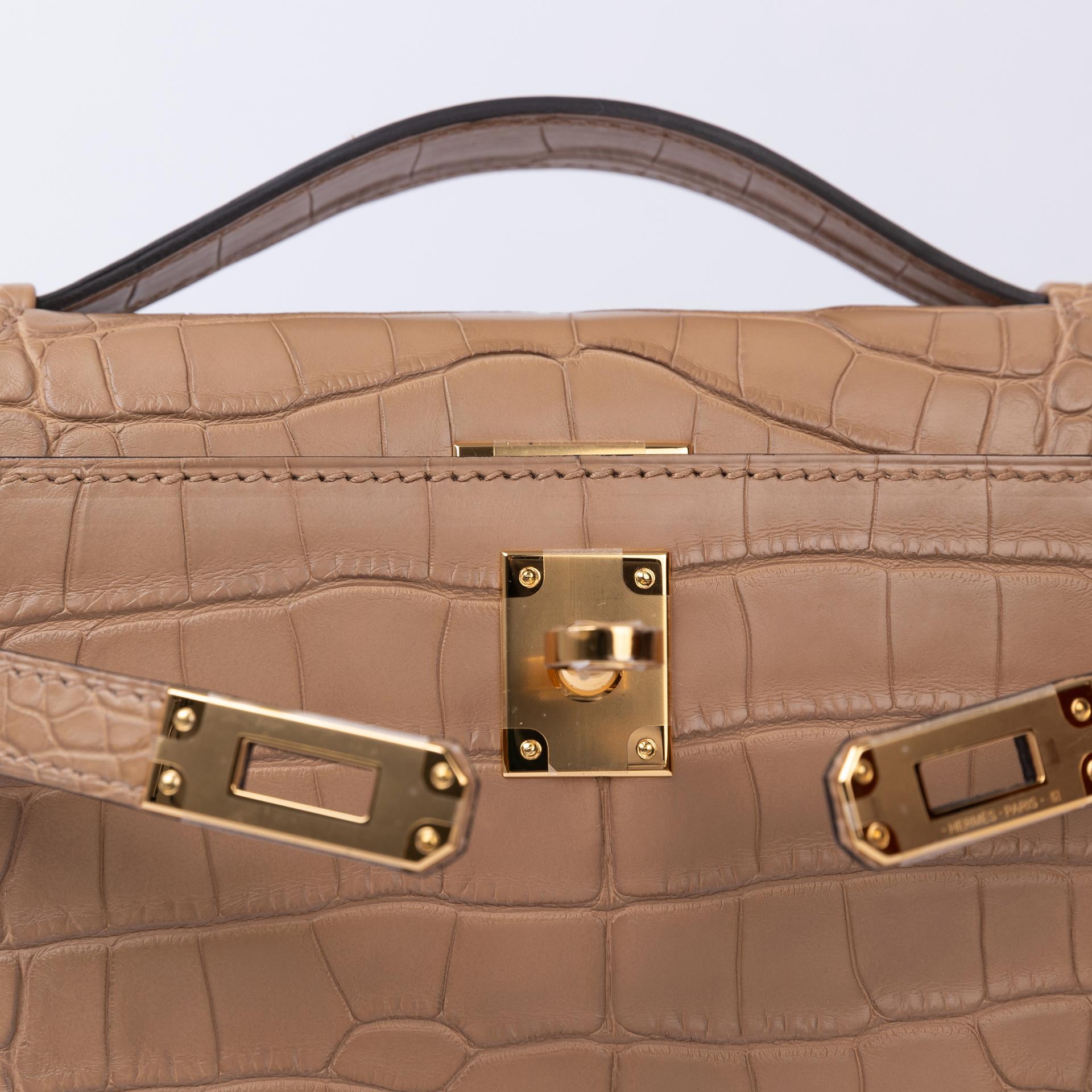 Brand New ( Rank N ) HERMÈS Kelly Pochette Chai (0M) Matte Alligator Gold hardware W (2024) - 5