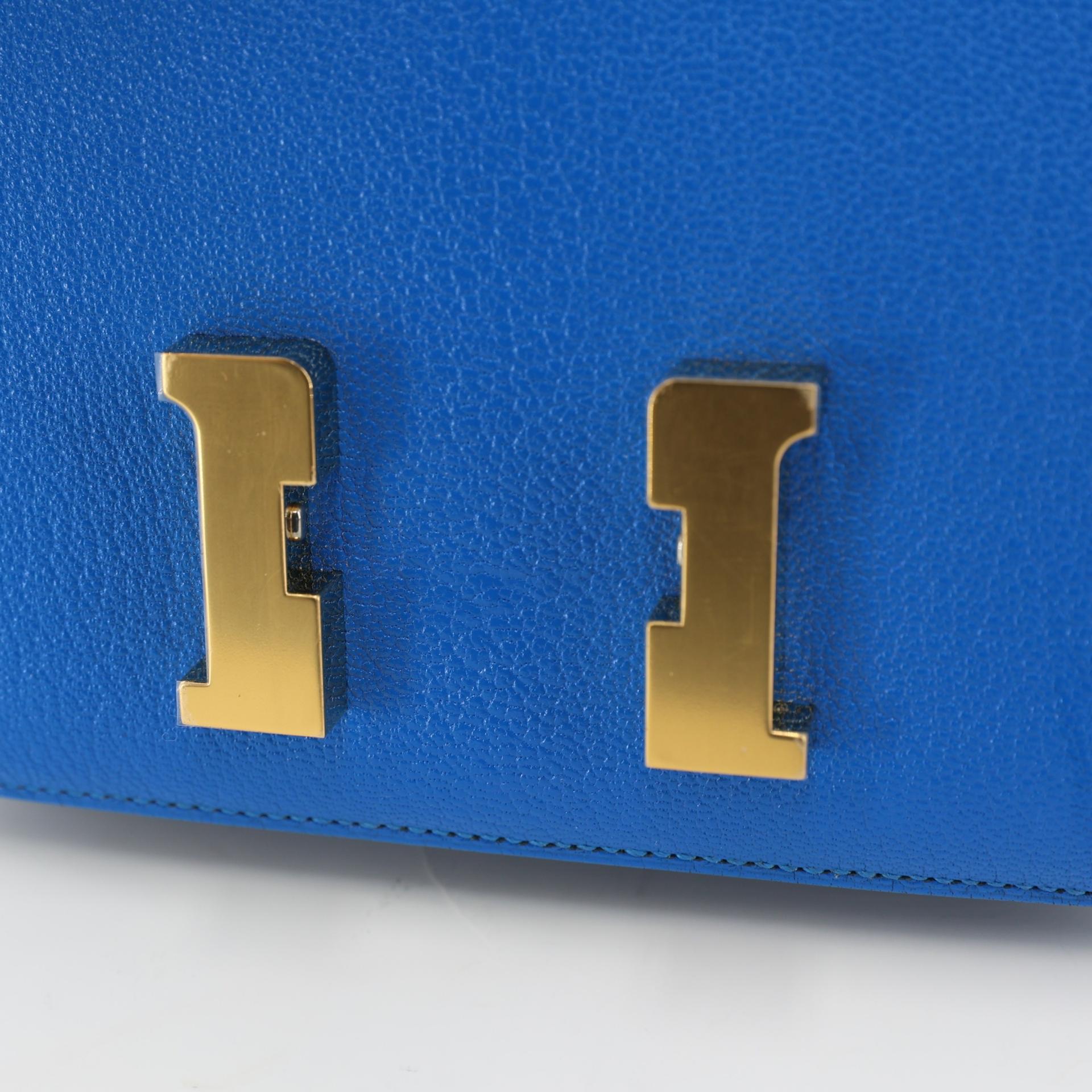 Excellent ( Rank SA ) HERMÈS Constance Mini Bleu Hydra (T7) Chevre Gold hardware U (2022) - 17