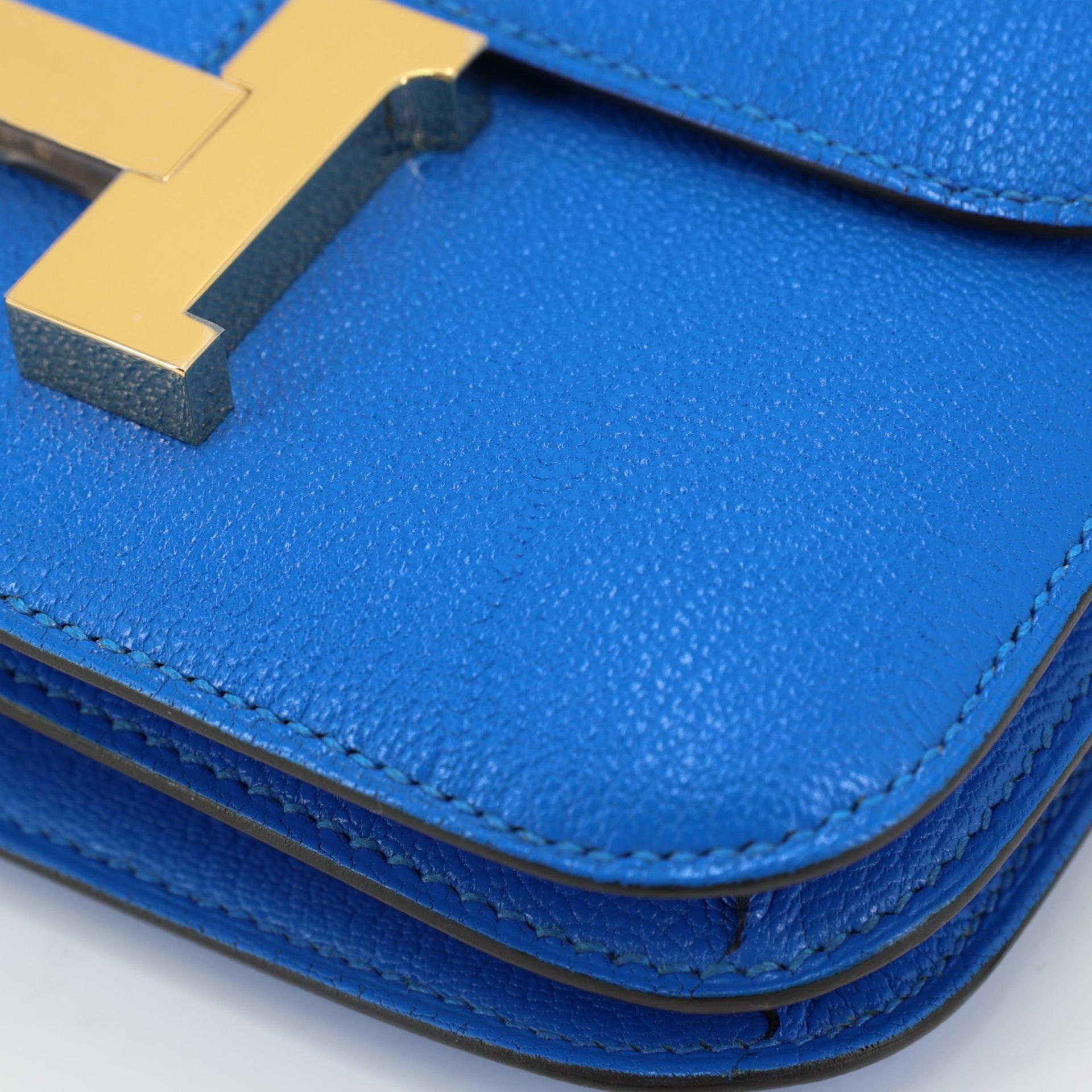 Excellent ( Rank SA ) HERMÈS Constance Mini Bleu Hydra (T7) Chevre Gold hardware U (2022) - 18