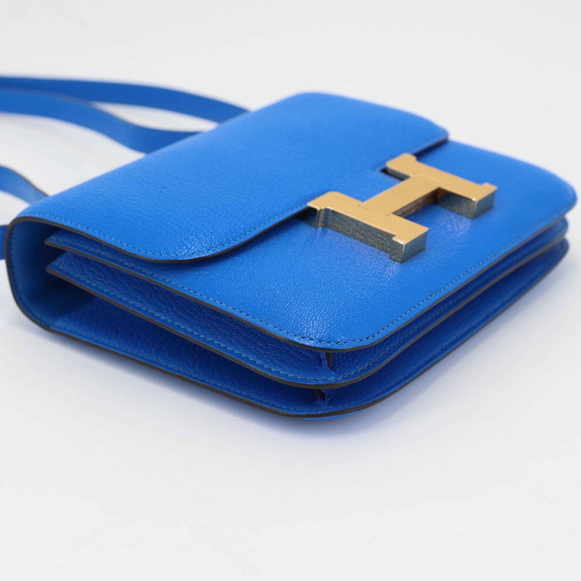 Excellent ( Rank SA ) HERMÈS Constance Mini Bleu Hydra (T7) Chevre Gold hardware U (2022) - 4