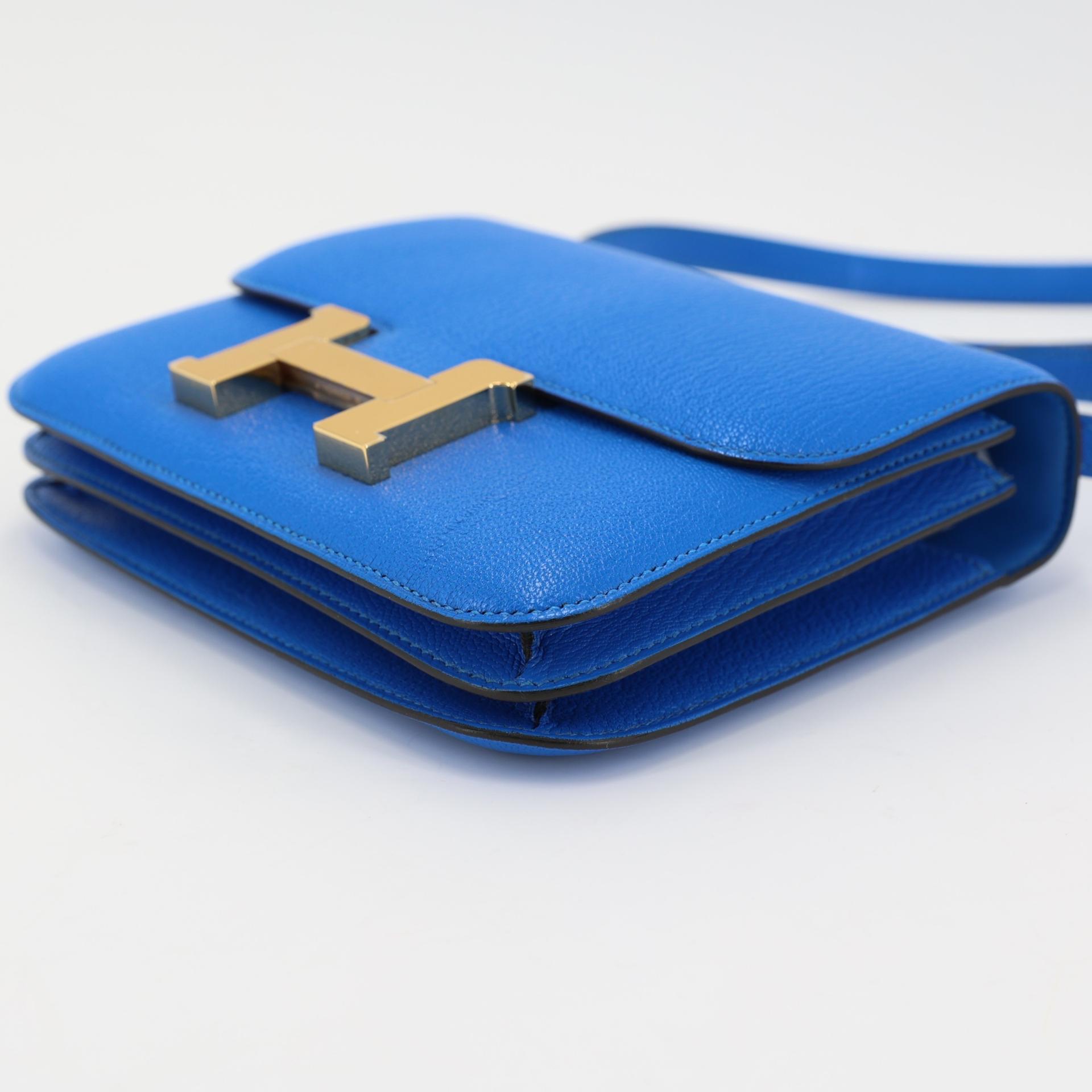 Excellent ( Rank SA ) HERMÈS Constance Mini Bleu Hydra (T7) Chevre Gold hardware U (2022) - 5