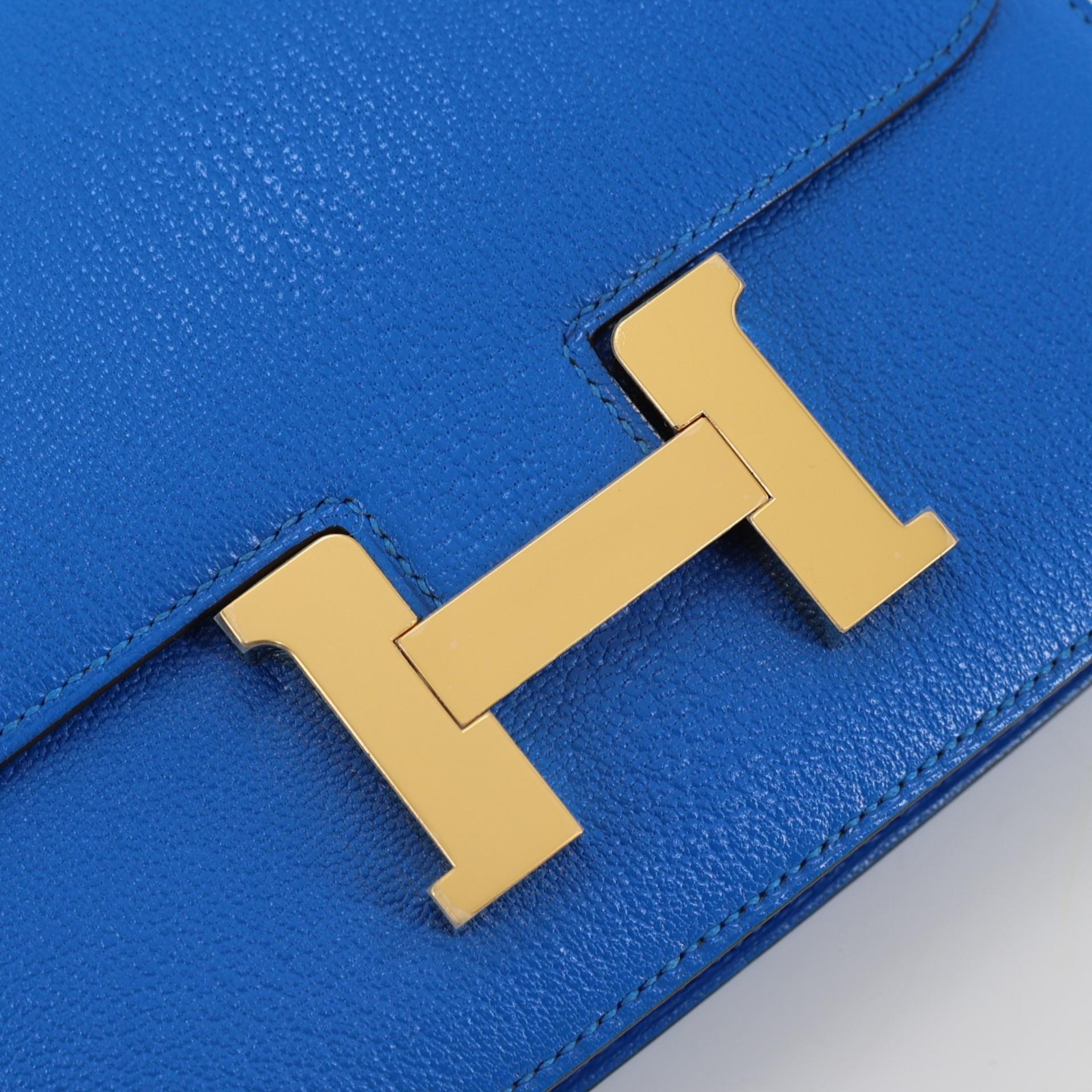 Excellent ( Rank SA ) HERMÈS Constance Mini Bleu Hydra (T7) Chevre Gold hardware U (2022) - 8
