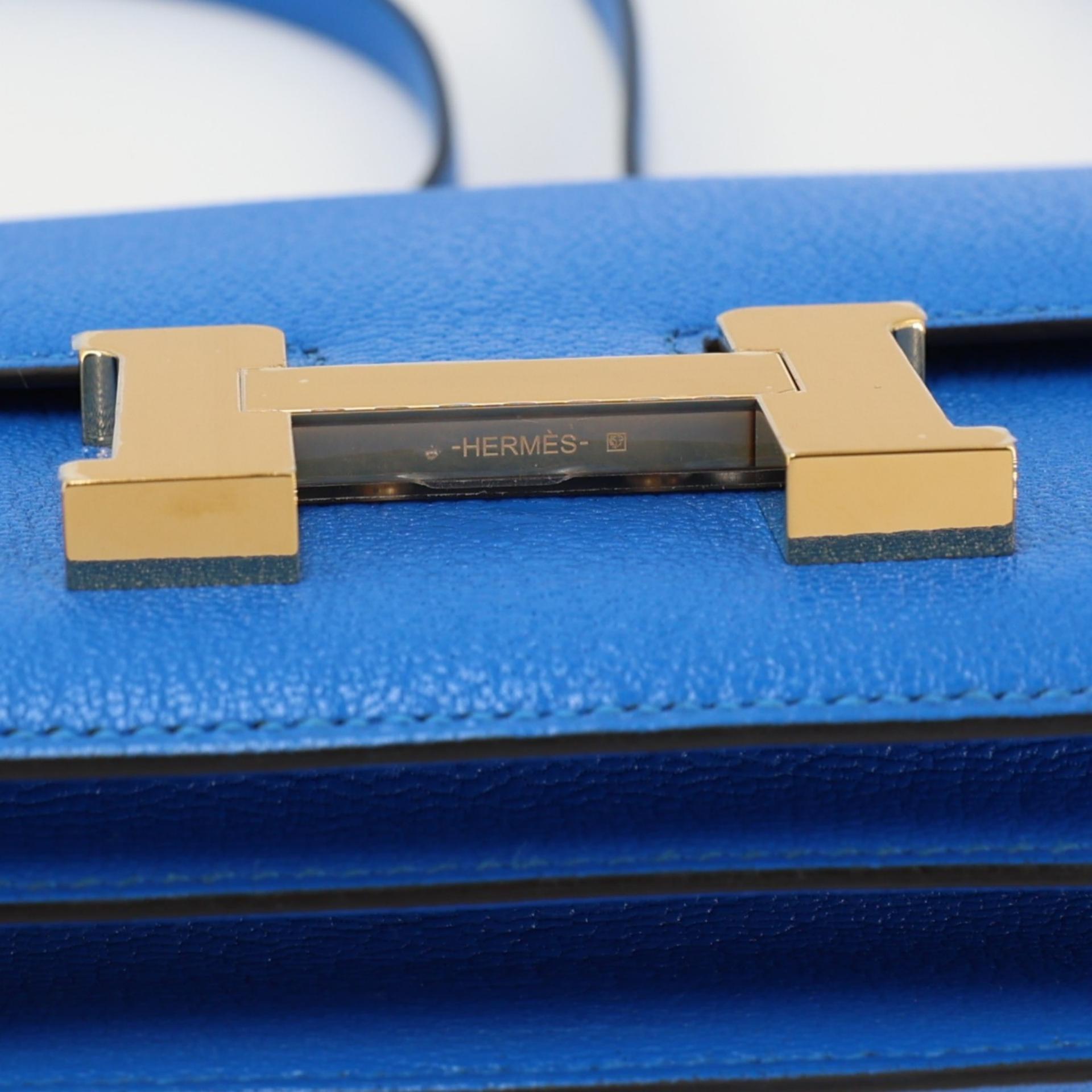 Excellent ( Rank SA ) HERMÈS Constance Mini Bleu Hydra (T7) Chevre Gold hardware U (2022) - 9