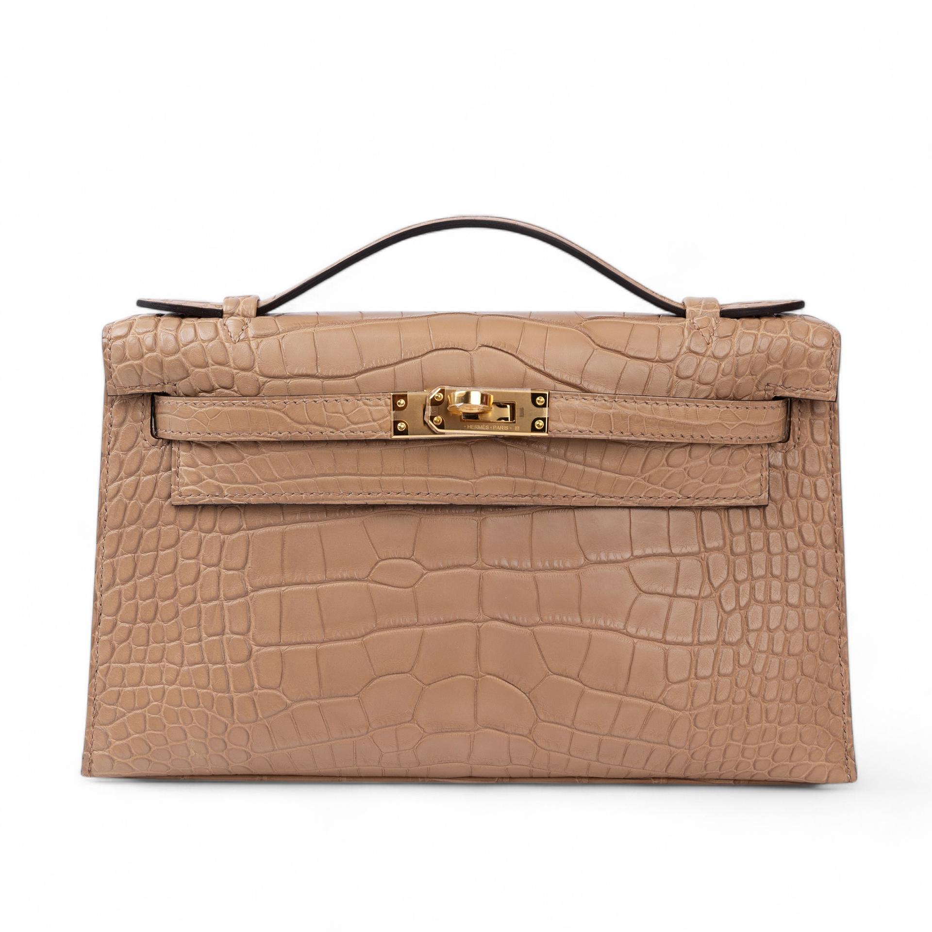 Brand New ( Rank N ) HERMÈS Kelly Pochette Chai (0M) Matte Alligator Gold hardware W (2024) - 1