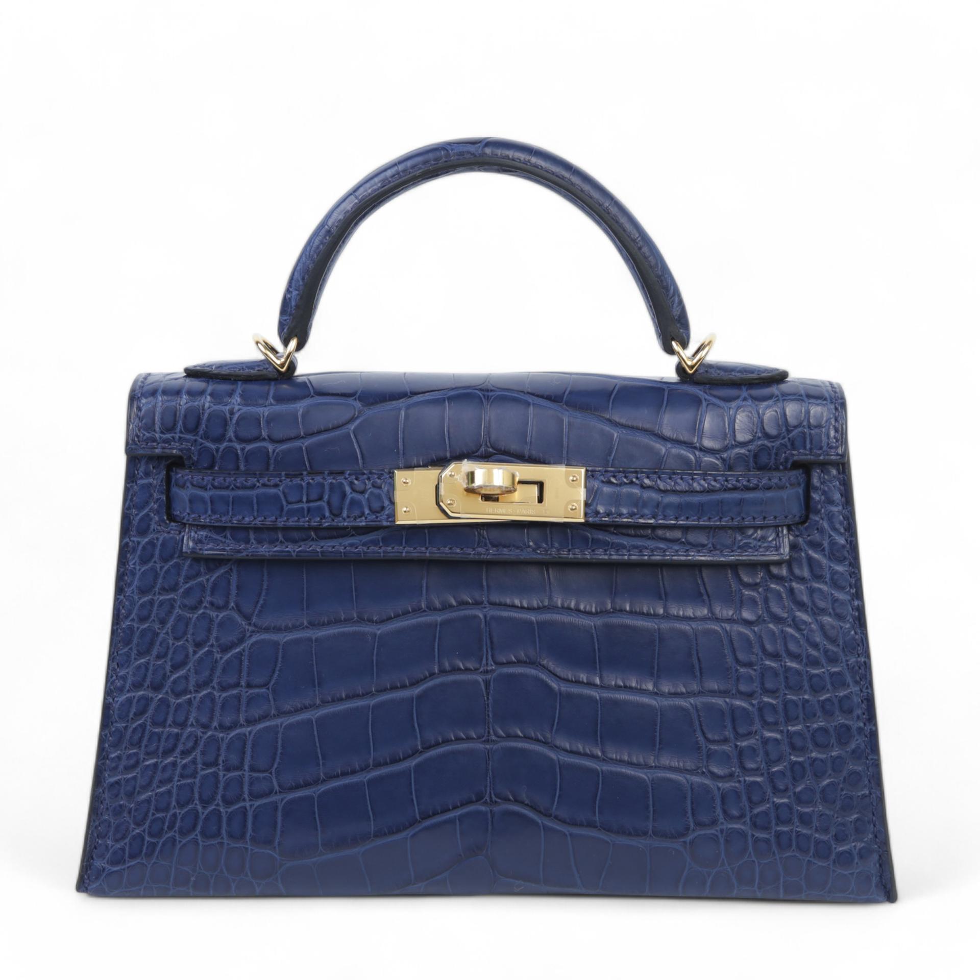 ランク N 新品 HERMÈS エルメス ミニケリー2 ブルーサフィール (73) クロコダイル アリゲーター マット ゴールド金具 W刻印 - 1