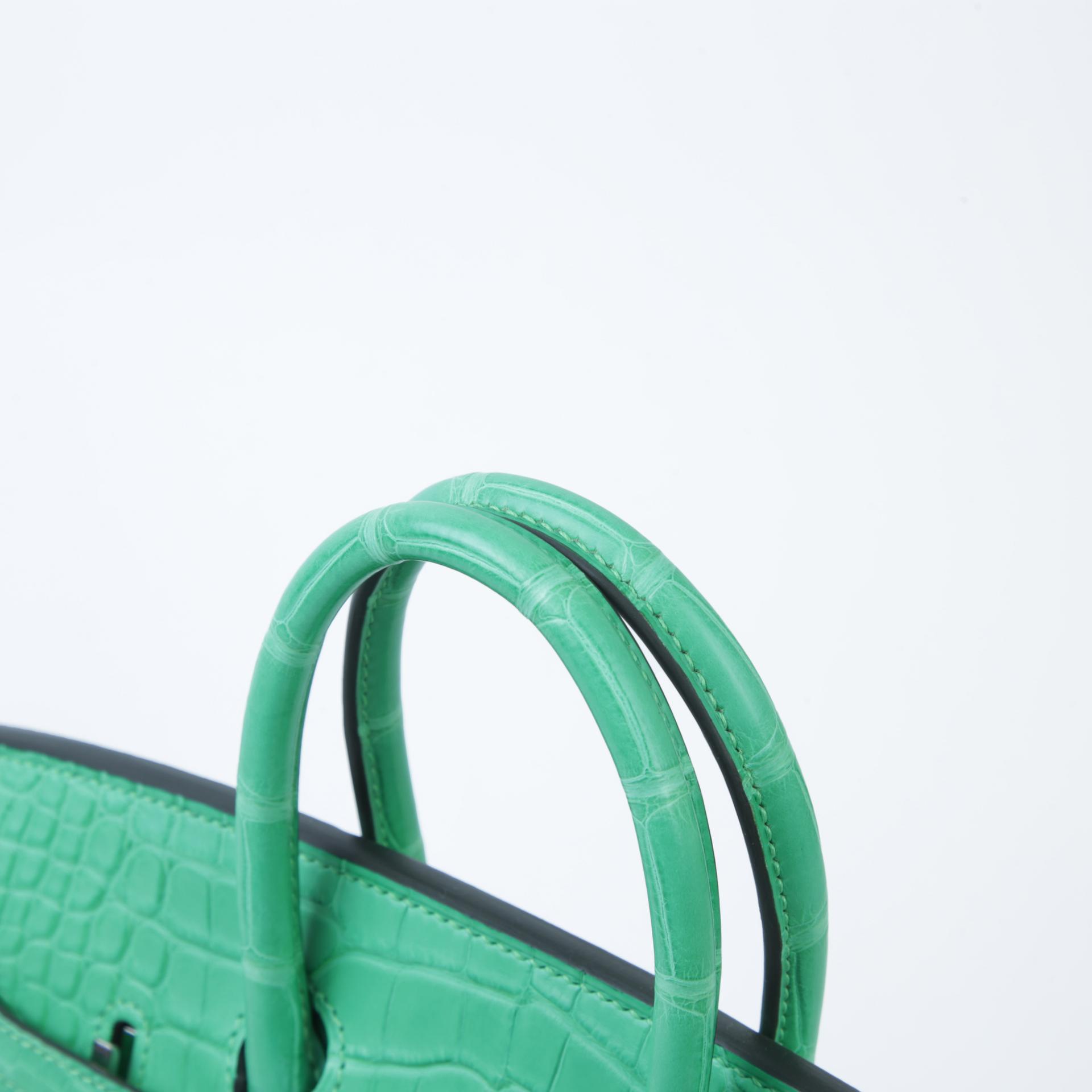 全新 HERMÈS 愛馬仕 Birkin 25 0Z 漫畫綠 Vert Comics □ 短吻鱷 霧面 銀扣 W刻 2024年 - 3