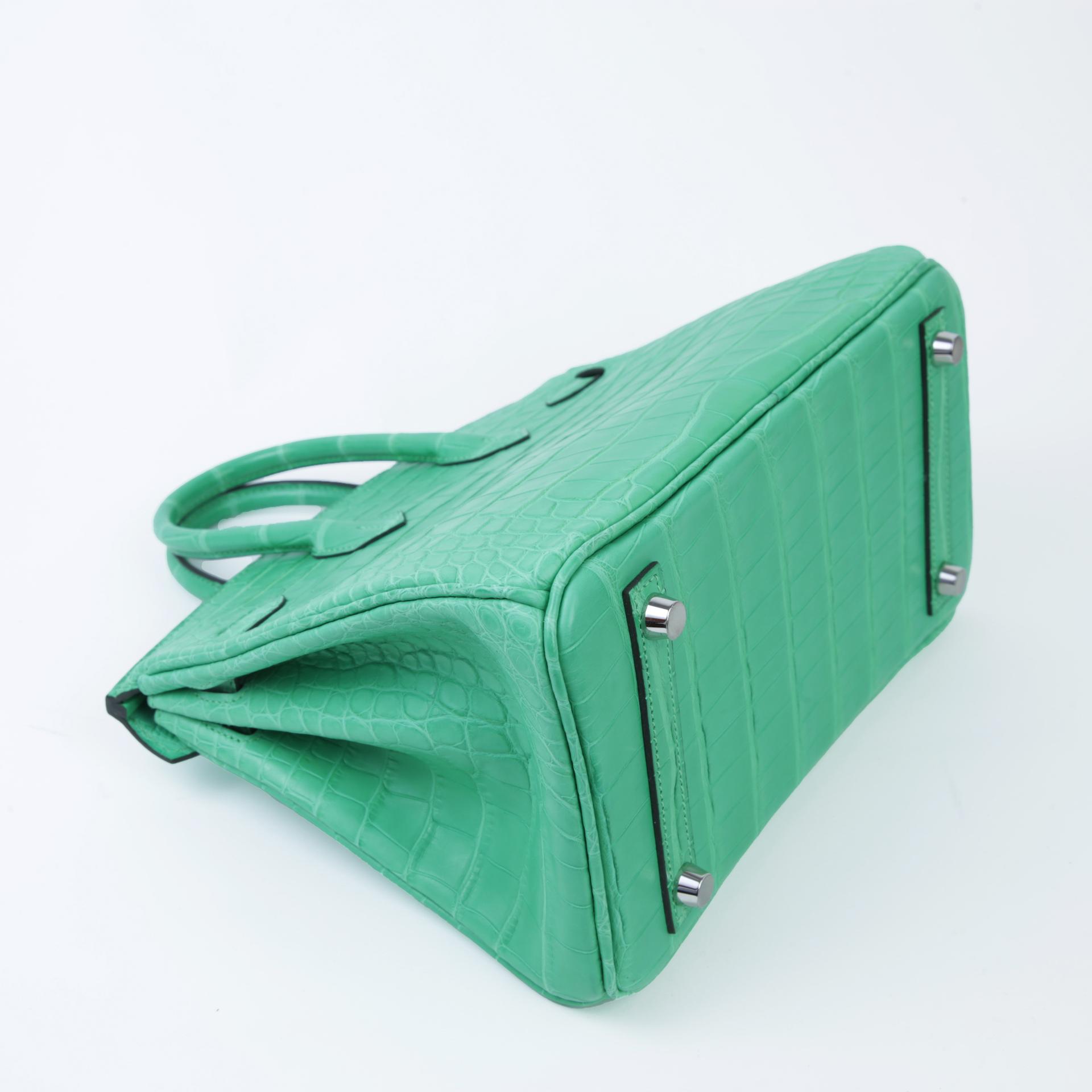 全新 HERMÈS 愛馬仕 Birkin 25 0Z 漫畫綠 Vert Comics □ 短吻鱷 霧面 銀扣 W刻 2024年 - 6