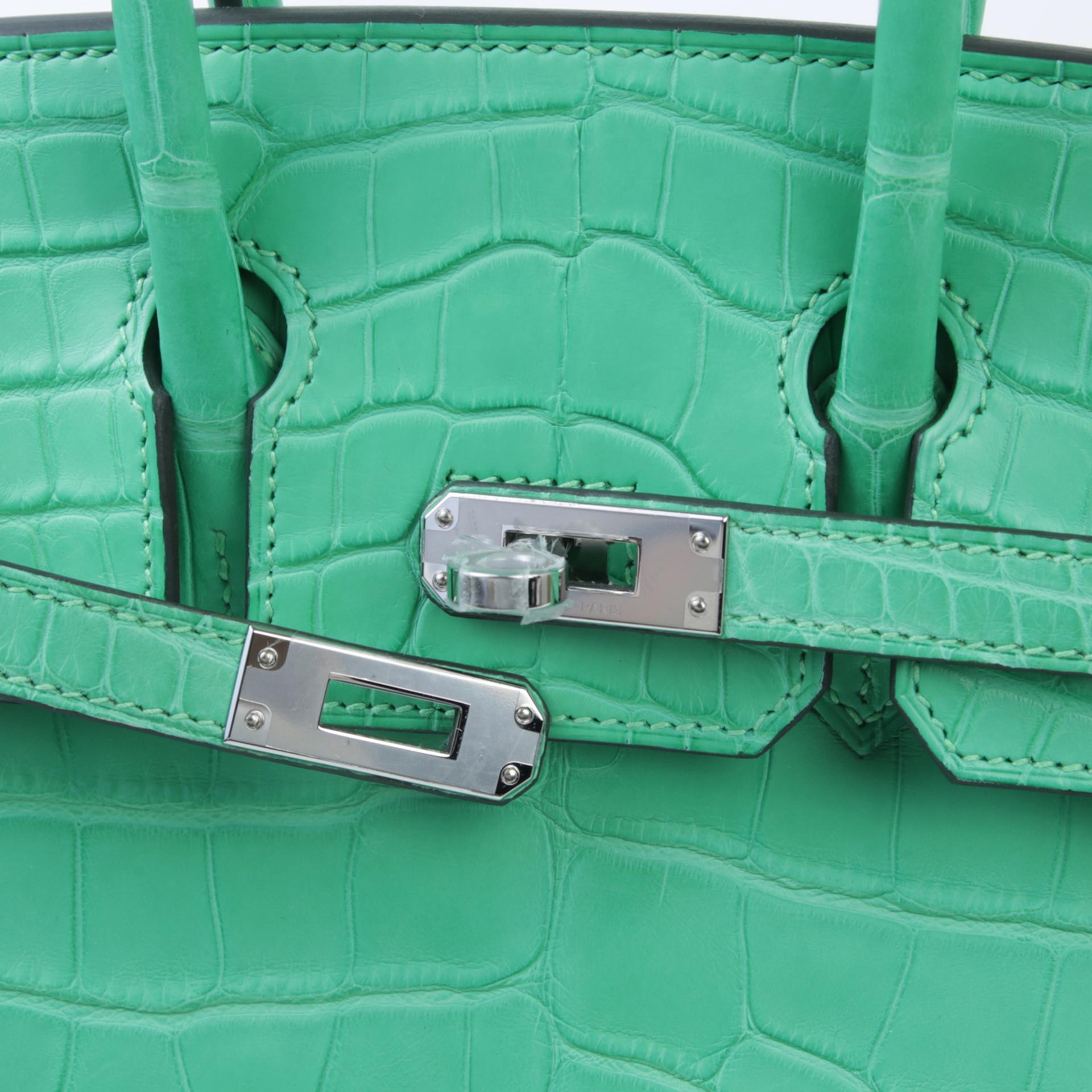 全新 HERMÈS 愛馬仕 Birkin 25 0Z 漫畫綠 Vert Comics □ 短吻鱷 霧面 銀扣 W刻 2024年 - 8