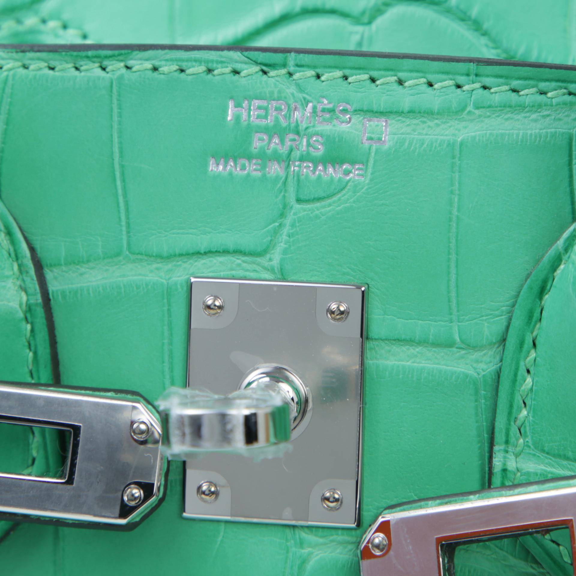 全新 HERMÈS 愛馬仕 Birkin 25 0Z 漫畫綠 Vert Comics □ 短吻鱷 霧面 銀扣 W刻 2024年 - 9