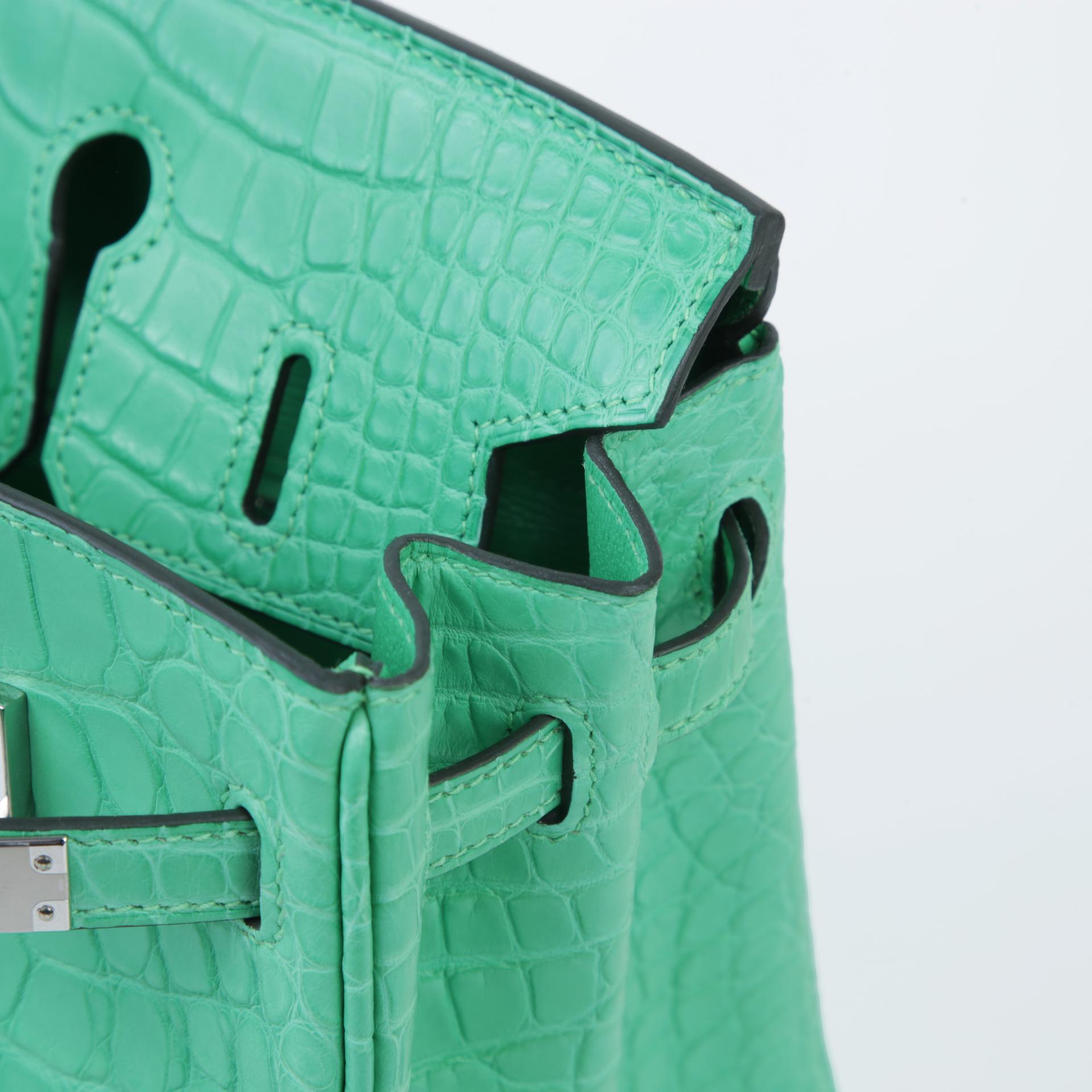 全新 HERMÈS 愛馬仕 Birkin 25 0Z 漫畫綠 Vert Comics □ 短吻鱷 霧面 銀扣 W刻 2024年 - 11