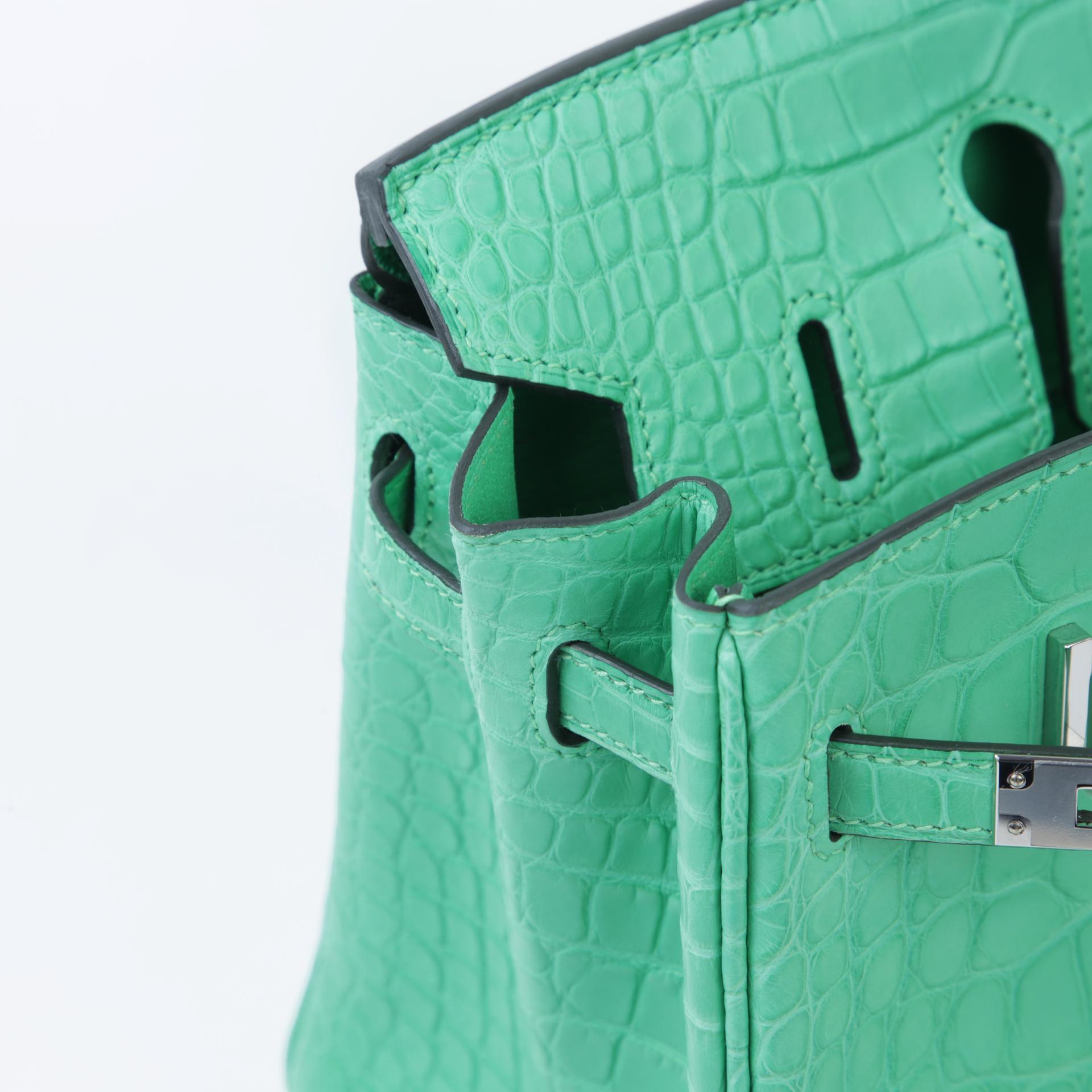 全新 HERMÈS 愛馬仕 Birkin 25 0Z 漫畫綠 Vert Comics □ 短吻鱷 霧面 銀扣 W刻 2024年 - 12