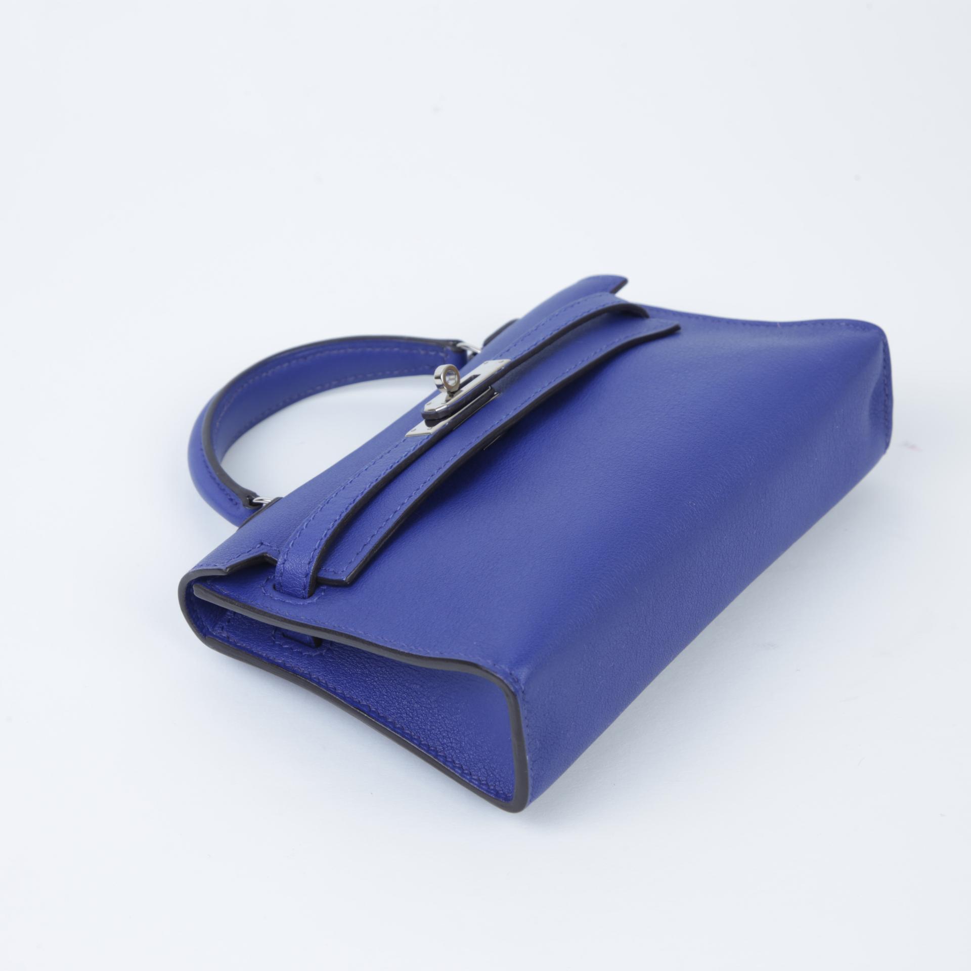 Very Good ( Rank A)  HERMÈS  Kelly Tiny Bleu Electrique (7T) Swift Palladium hardware Square O (2011) - 4