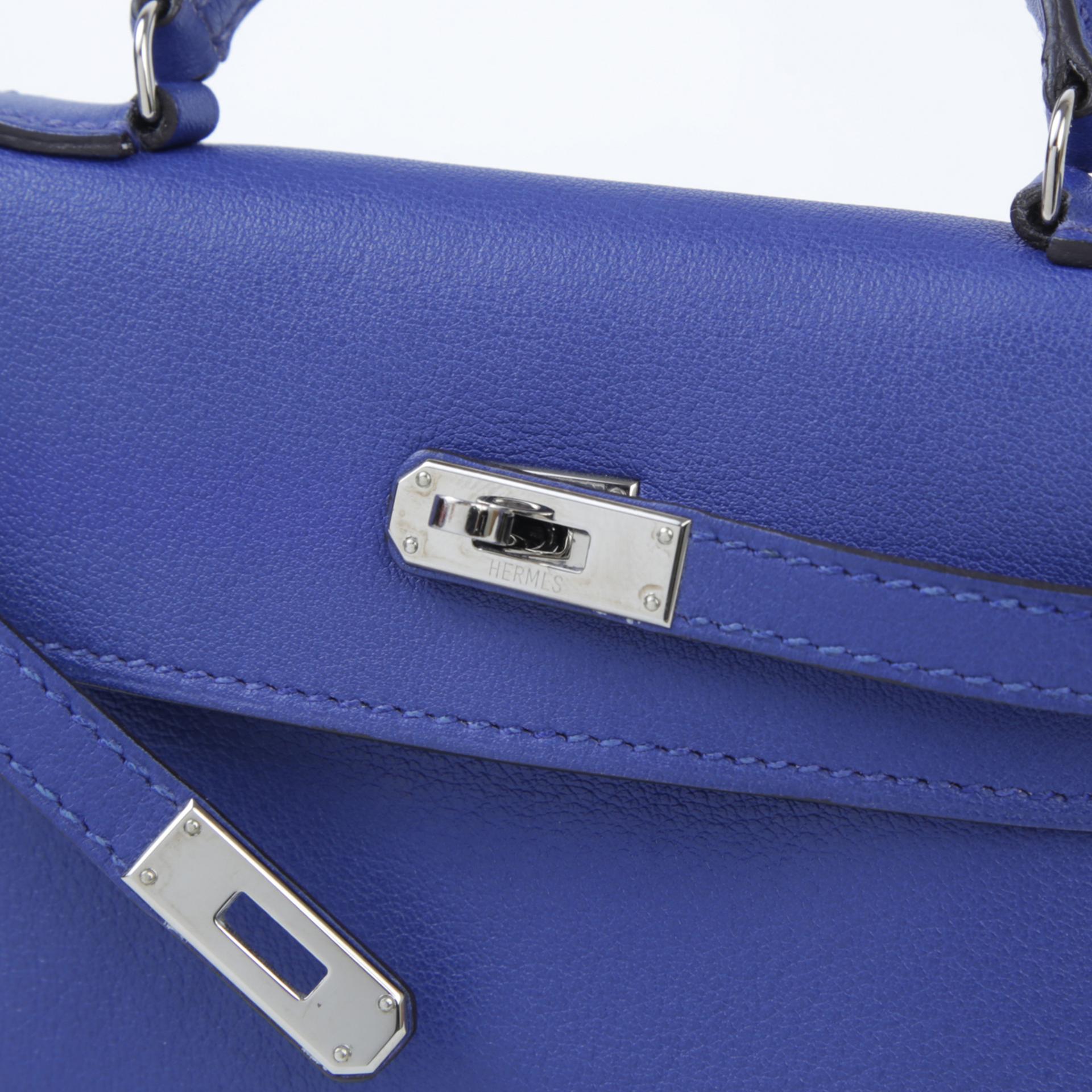 Very Good ( Rank A)  HERMÈS  Kelly Tiny Bleu Electrique (7T) Swift Palladium hardware Square O (2011) - 8