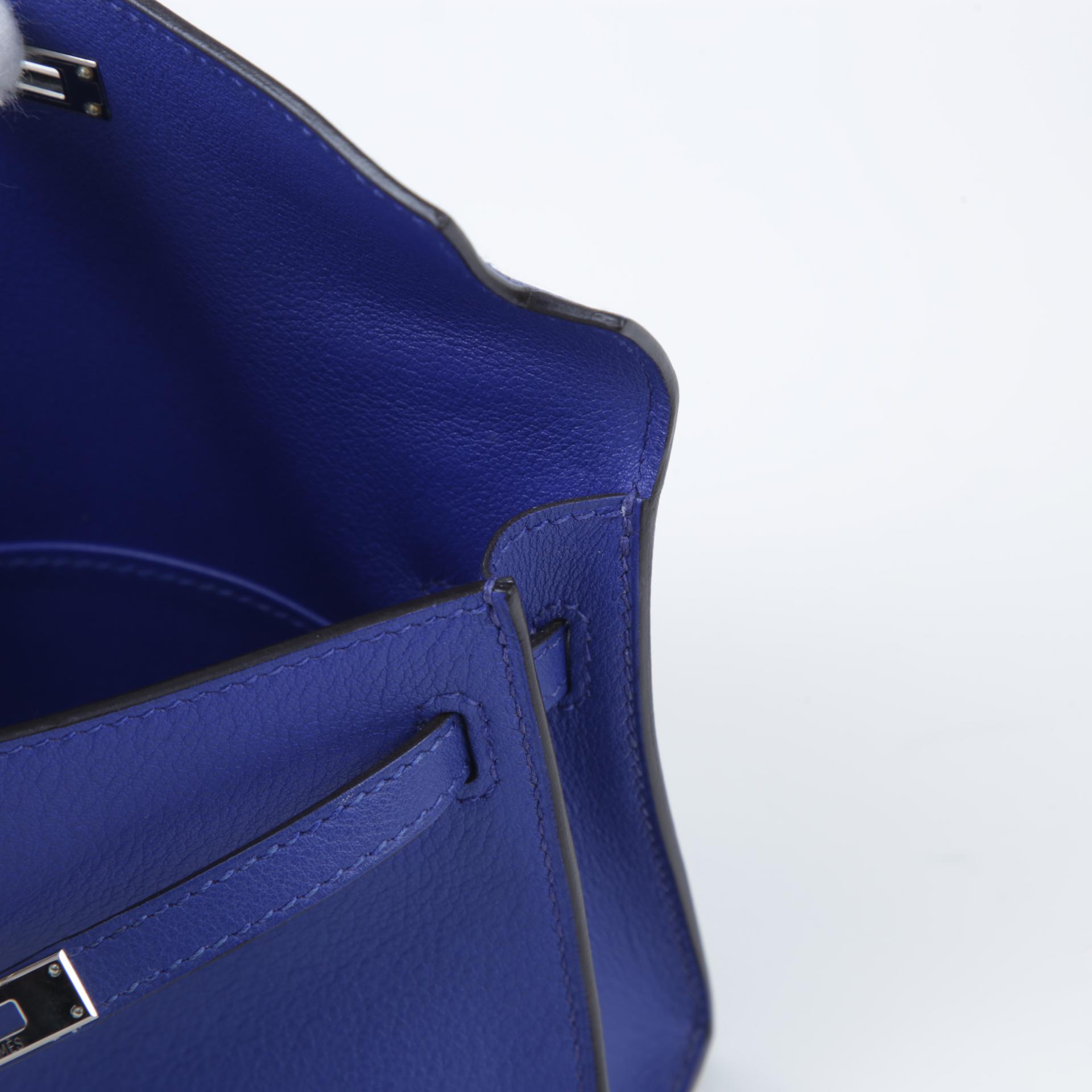 Very Good ( Rank A)  HERMÈS  Kelly Tiny Bleu Electrique (7T) Swift Palladium hardware Square O (2011) - 12