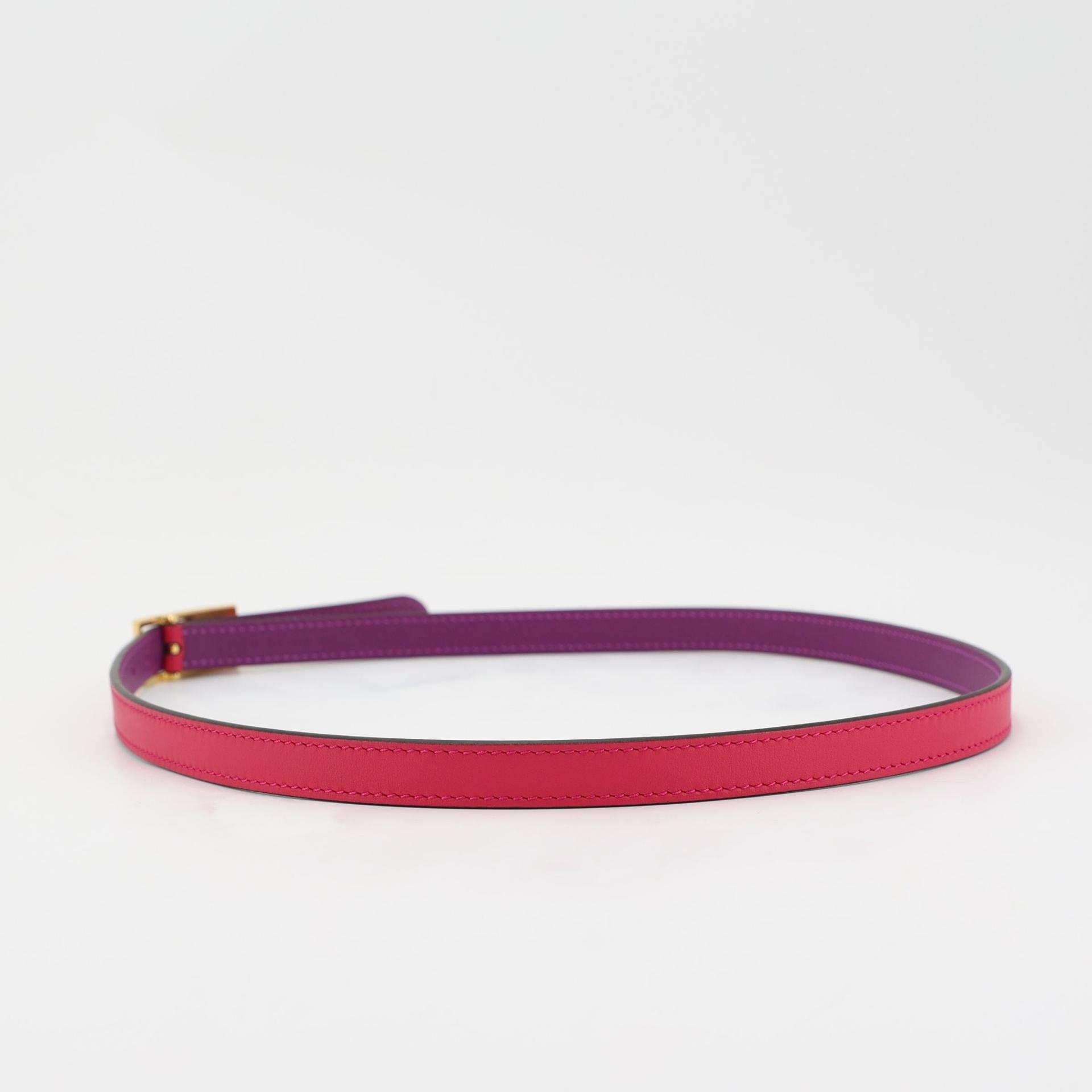 Brand New ( Rank N ) HERMÈS Lucky 15 reversible belt Rose Mexico (0D) Anemone (P9) Epsom Swift Gold hardware U (2022) - 3