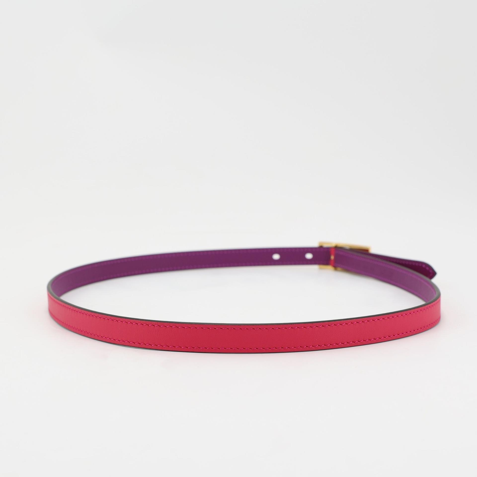 Brand New ( Rank N ) HERMÈS Lucky 15 reversible belt Rose Mexico (0D) Anemone (P9) Epsom Swift Gold hardware U (2022) - 4