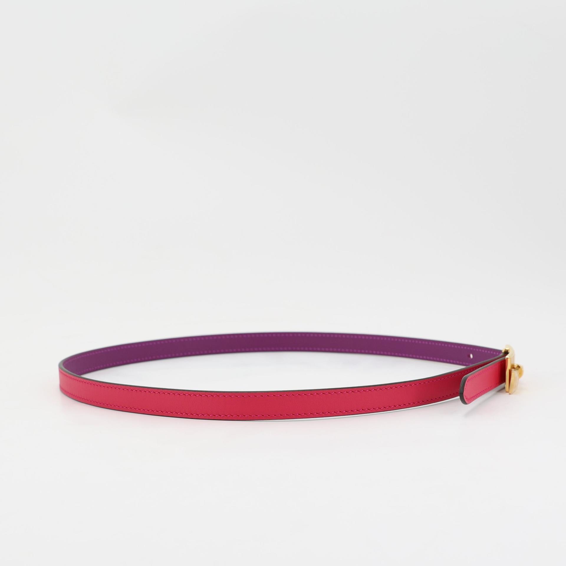 Brand New ( Rank N ) HERMÈS Lucky 15 reversible belt Rose Mexico (0D) Anemone (P9) Epsom Swift Gold hardware U (2022) - 5