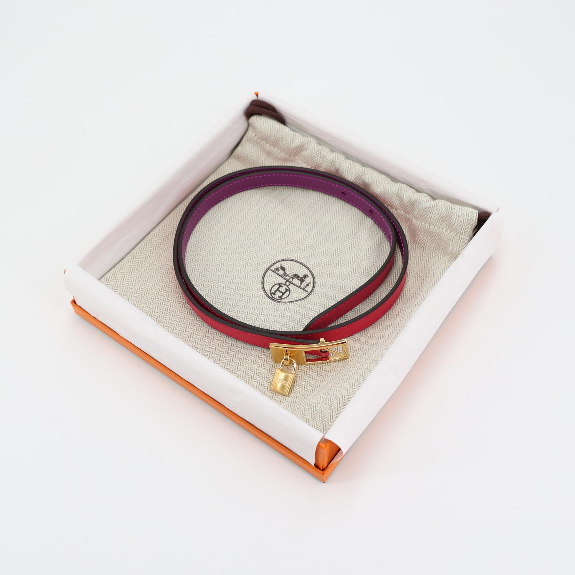 Brand New ( Rank N ) HERMÈS Lucky 15 reversible belt Rose Mexico (0D) Anemone (P9) Epsom Swift Gold hardware U (2022) - 9