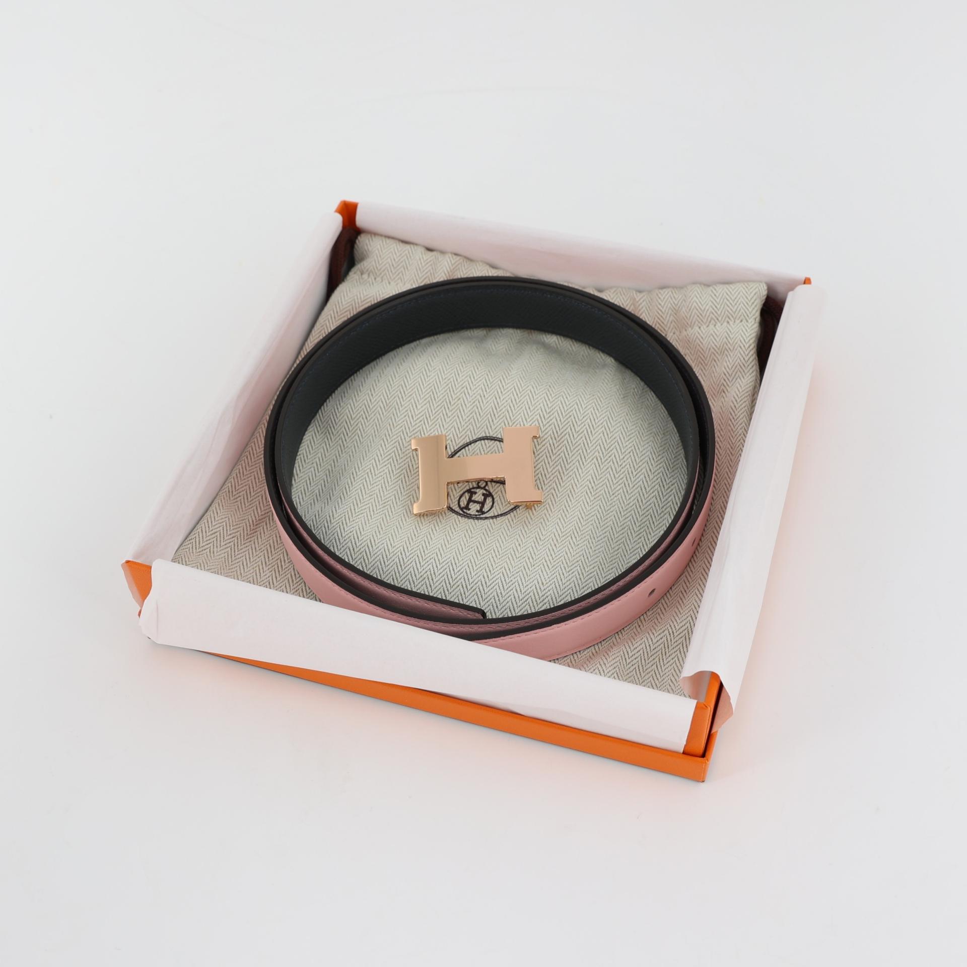 Brand New ( Rank N ) HERMÈS H Belt Gris misty (H0) Rose Sakura (3Q) Epsom Swift Rose Gold hardware W (2024) - 9