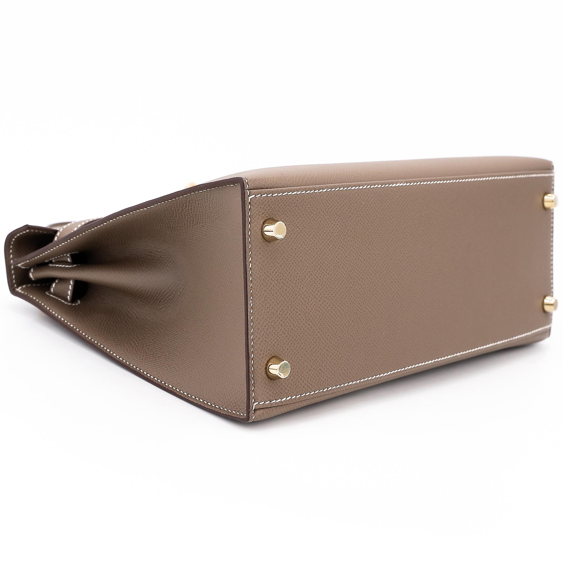 Excellent ( Rank SA ) HERMÈS Kelly 28 Sellier Etoupe (18) Epsom Gold hardware U (2022) - 5