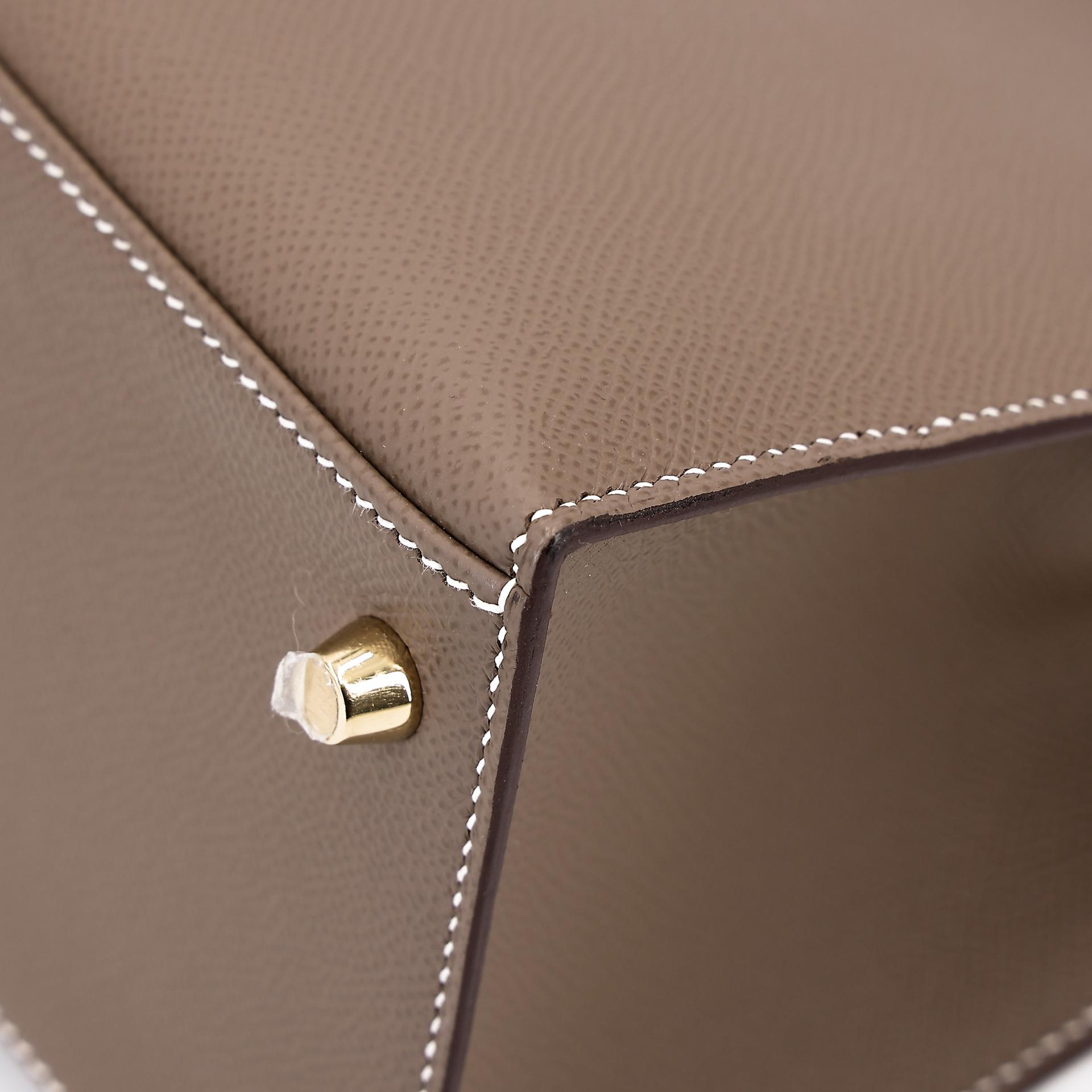 Excellent ( Rank SA ) HERMÈS Kelly 28 Sellier Etoupe (18) Epsom Gold hardware U (2022) - 8