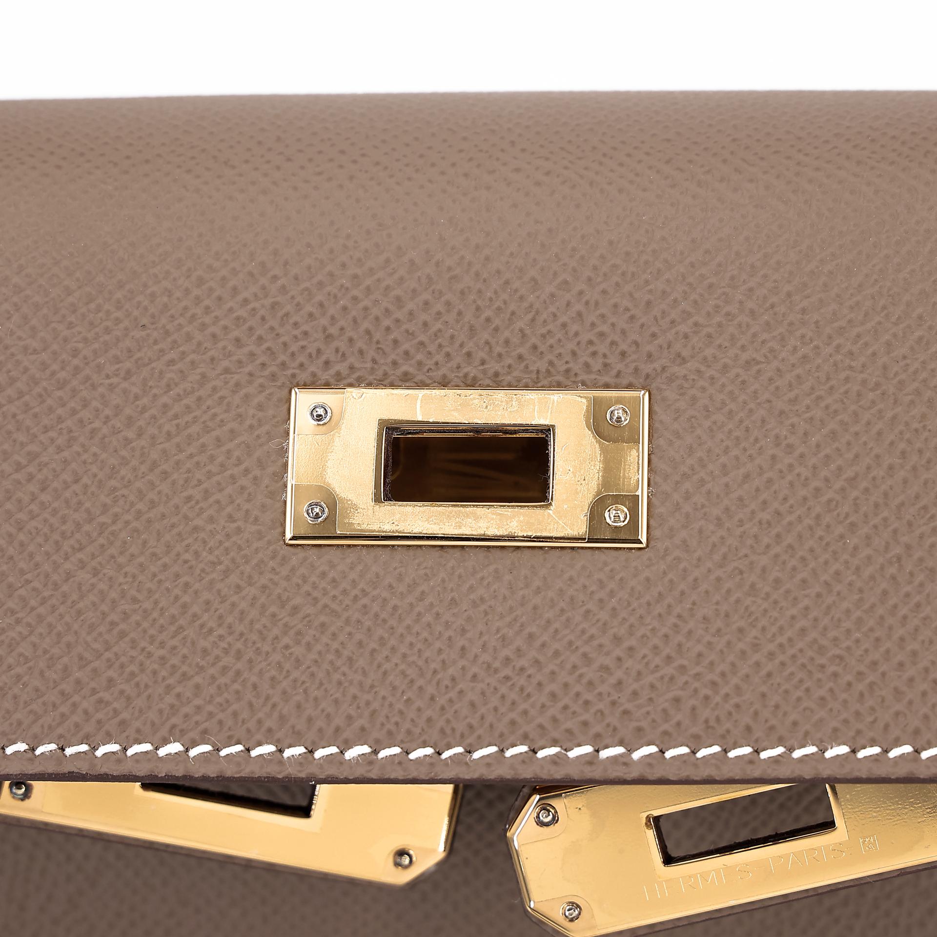 Excellent ( Rank SA ) HERMÈS Kelly 28 Sellier Etoupe (18) Epsom Gold hardware U (2022) - 18