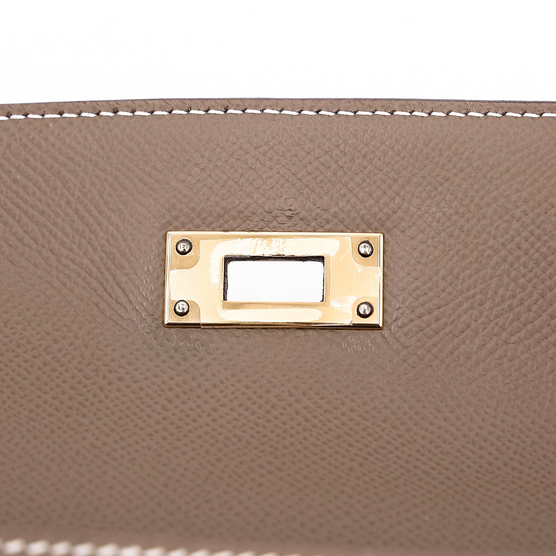 Excellent ( Rank SA ) HERMÈS Kelly 28 Sellier Etoupe (18) Epsom Gold hardware U (2022) - 19