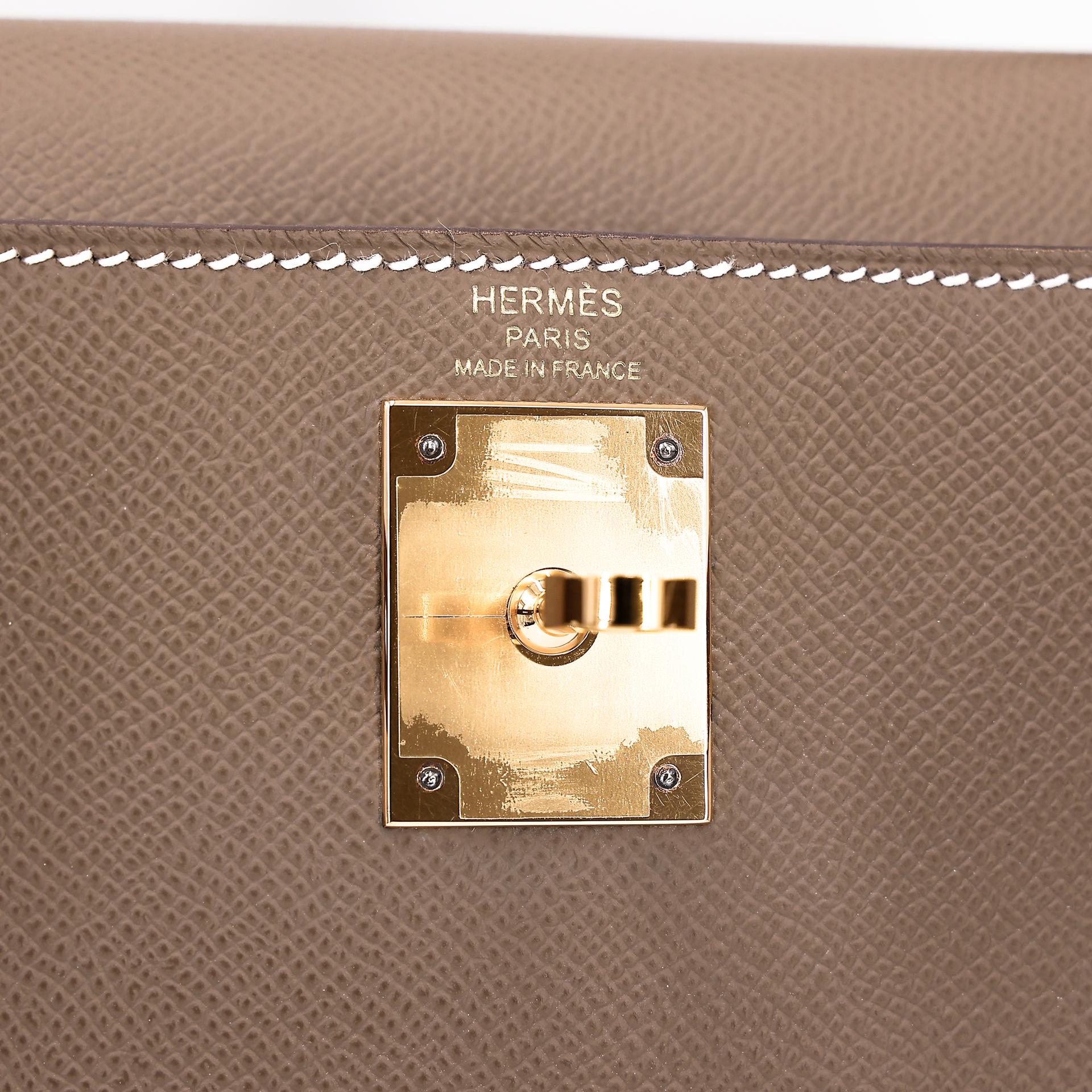 Excellent ( Rank SA ) HERMÈS Kelly 28 Sellier Etoupe (18) Epsom Gold hardware U (2022) - 20