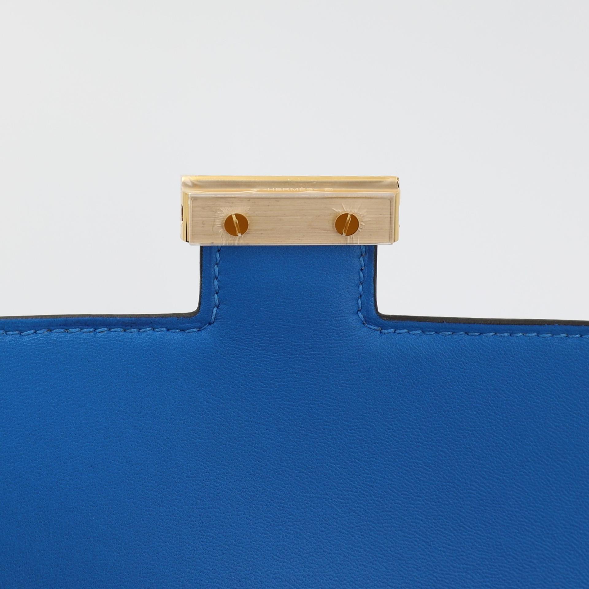 Excellent ( Rank SA ) HERMÈS Constance Mini Bleu Hydra (T7) Chevre Gold hardware U (2022) - 19