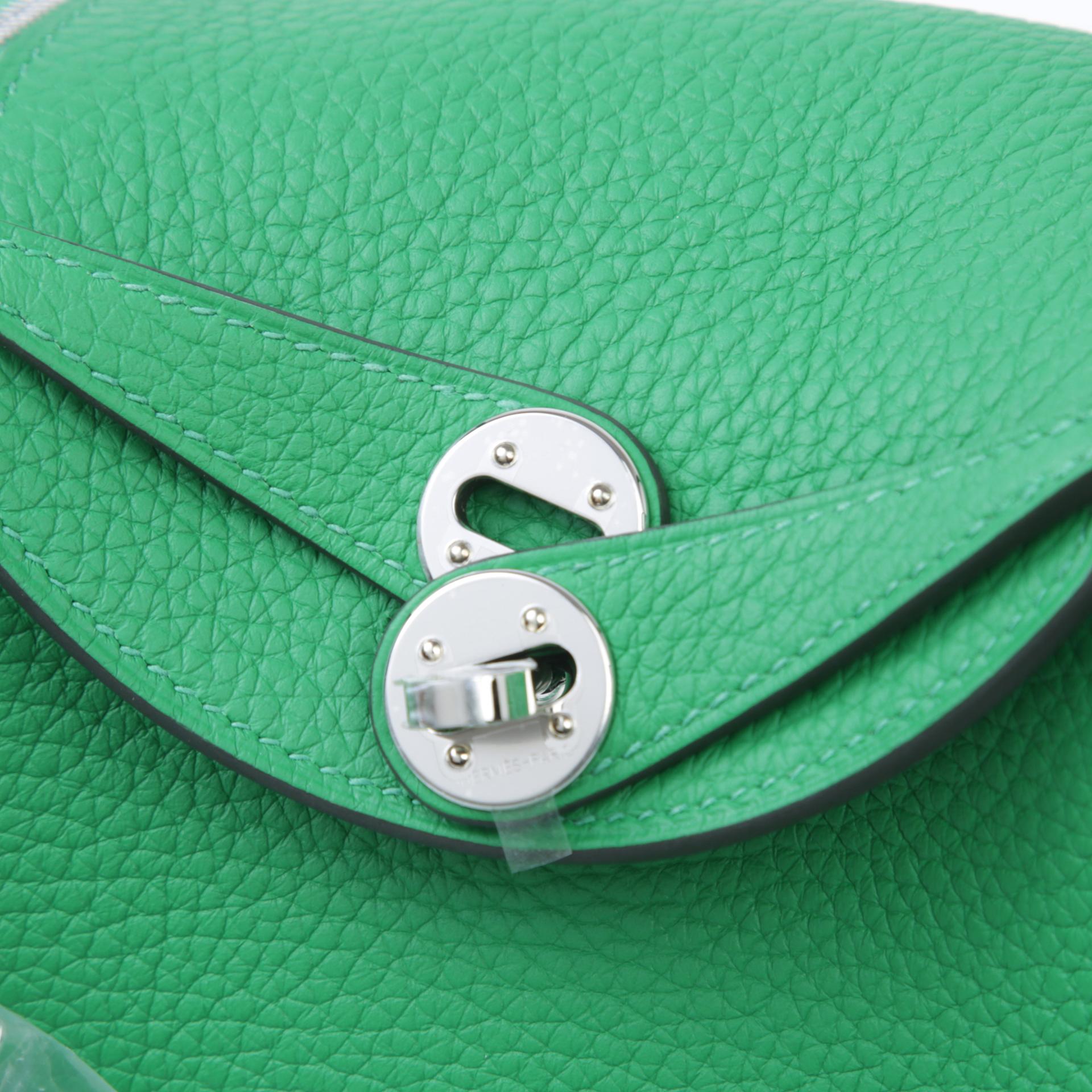 全新 HERMÈS 愛馬仕 Mini Lindy 二代 1K 竹子綠 Bamboo Clemence小牛皮 銀扣 W刻 2024年 - 8