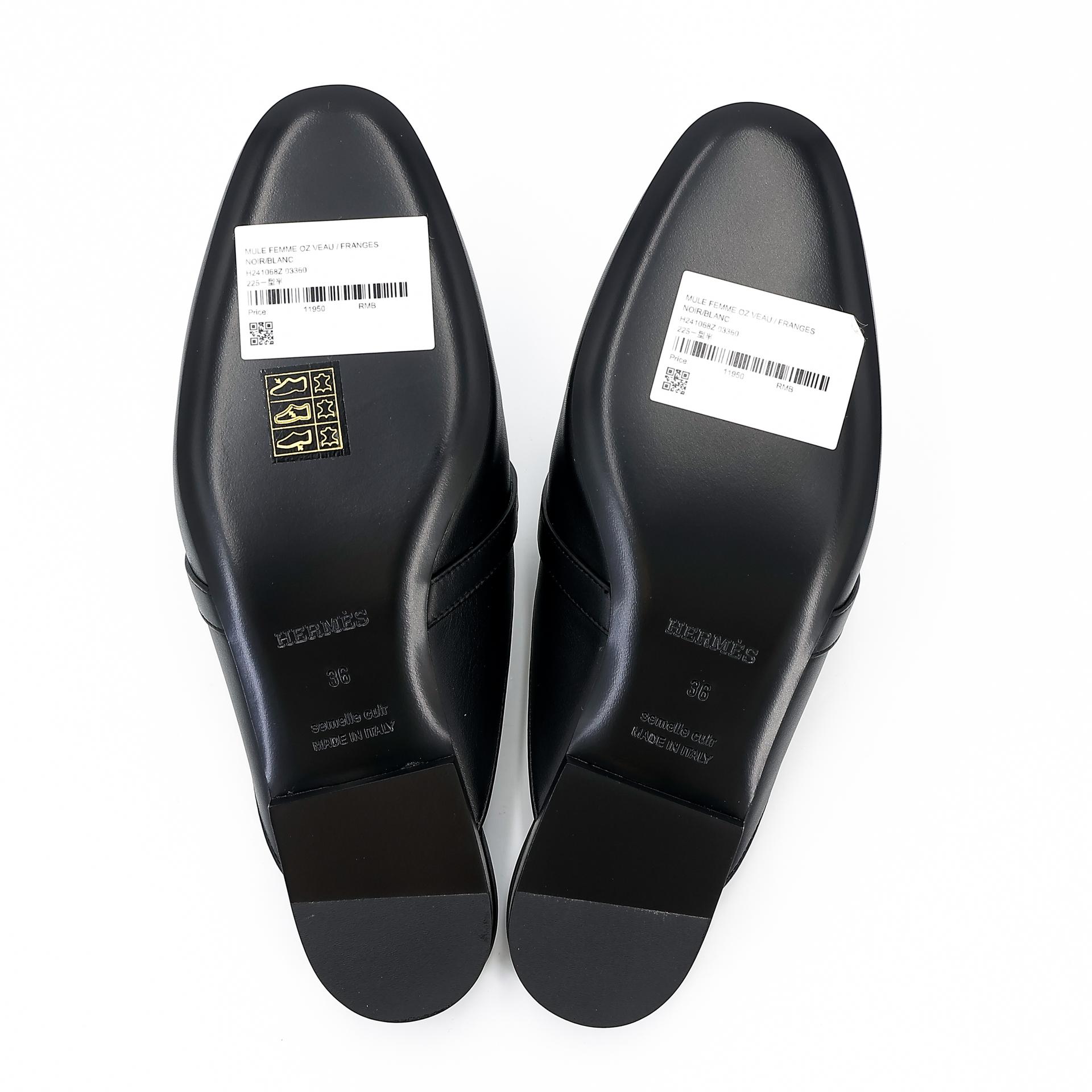 Brand New ( Rank N ) HERMÈS Oz mule Black (89) White (01) Calfskin Palladium hardware - 17