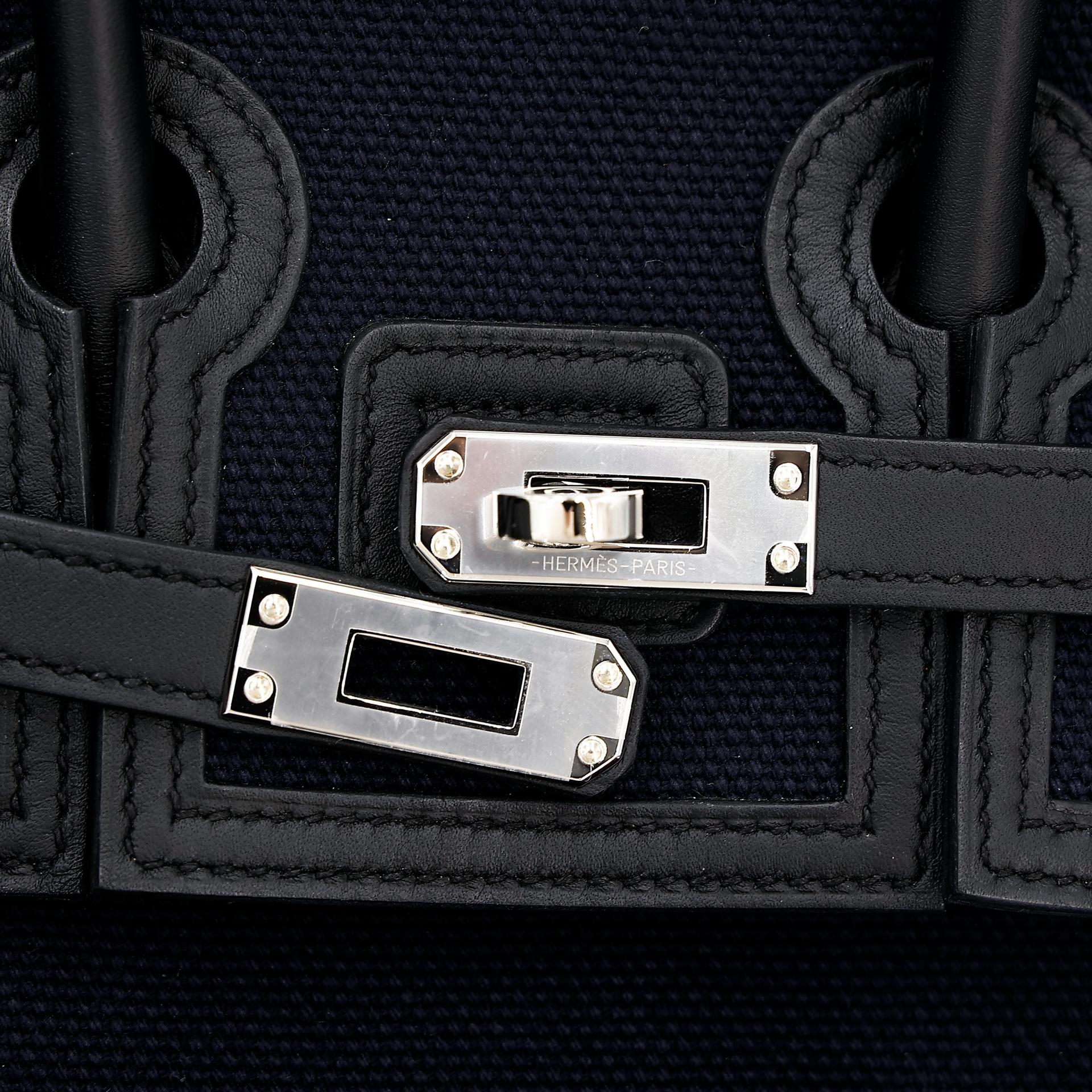 Unused ( Rank NS ) HERMÈS Limited Edition Birkin Cargo 25 Black (89) Blue Marine (78) Swift Canvas Palladium hardware W (2024) - 10