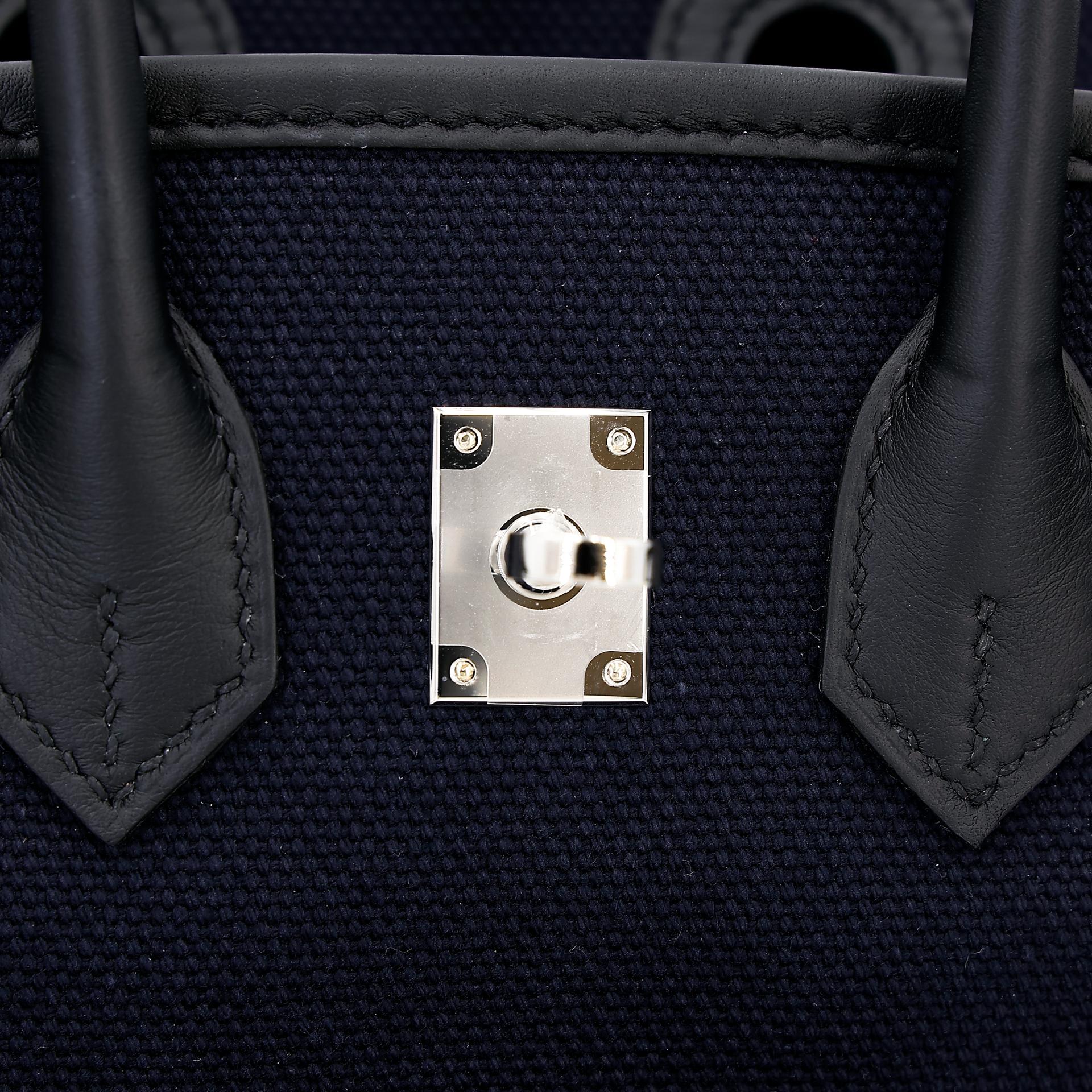 Unused ( Rank NS ) HERMÈS Limited Edition Birkin Cargo 25 Black (89) Blue Marine (78) Swift Canvas Palladium hardware W (2024) - 13